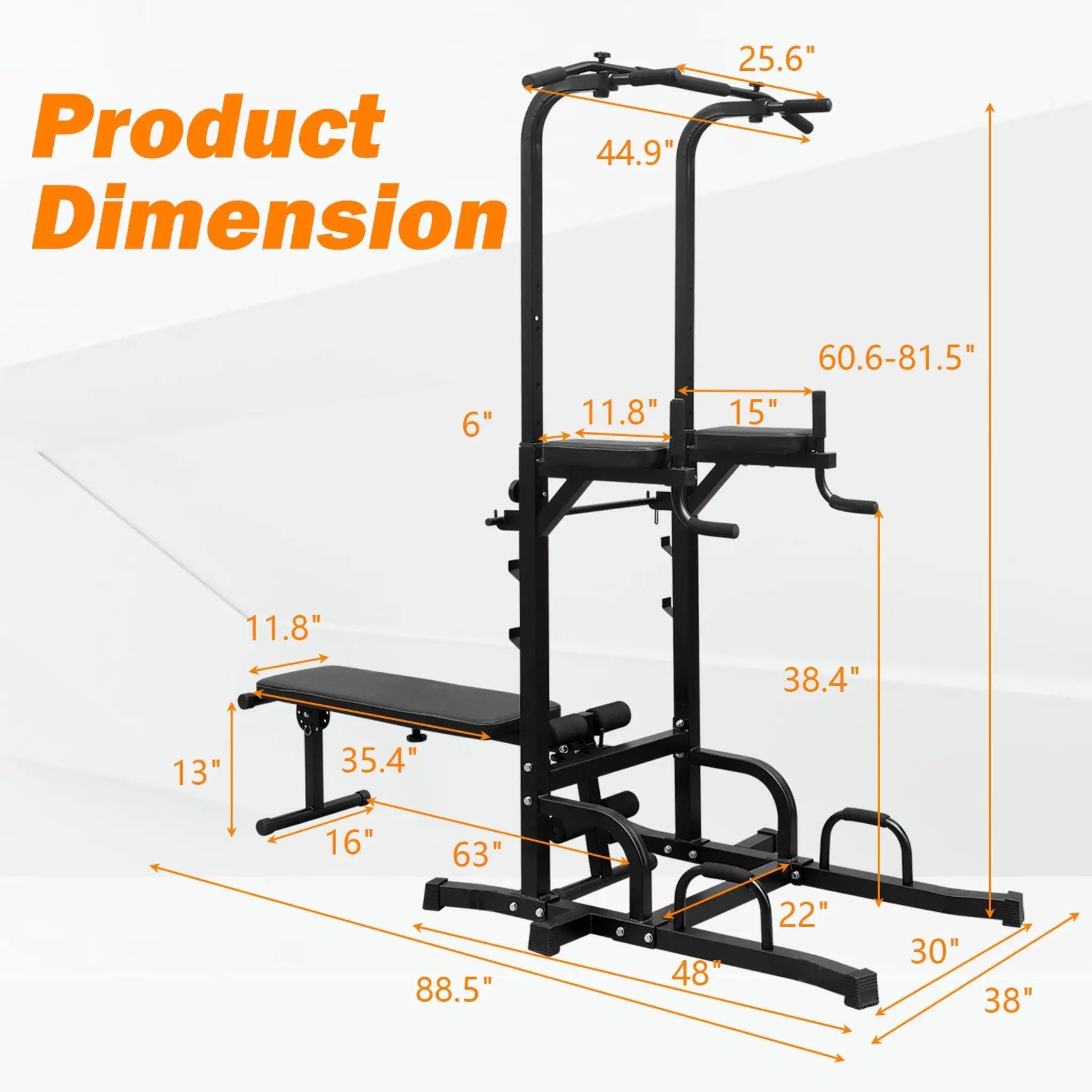 Rovix Power Tower Heavy-Duty Multi-Functional Dip Station With Bench, Pull Up Bar, And Adjustable Height For Home Gyms (SAK64327) by SAKSBY WHOLESALE