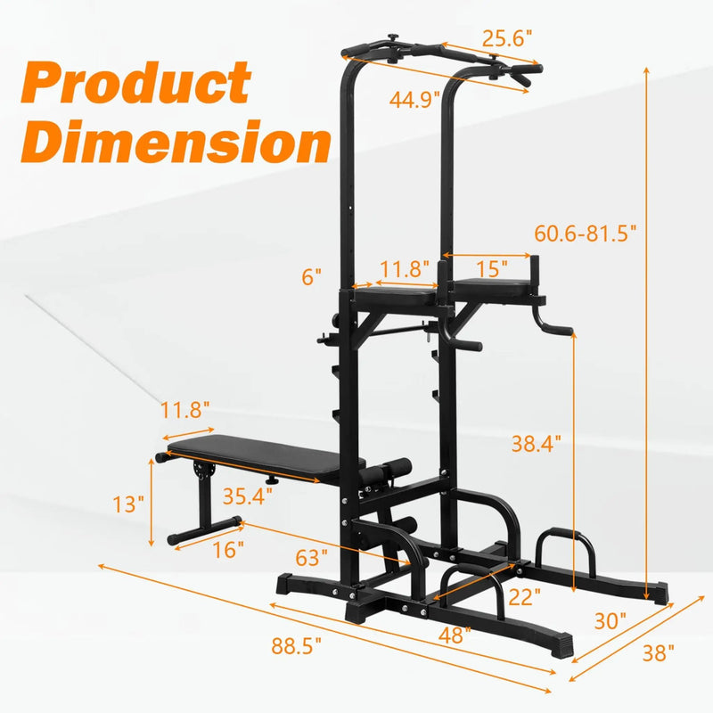 Rovix Power Tower Heavy-Duty Multi-Functional Dip Station With Bench, Pull Up Bar, And Adjustable Height For Home Gyms (SAK64327) by SAKSBY WHOLESALE