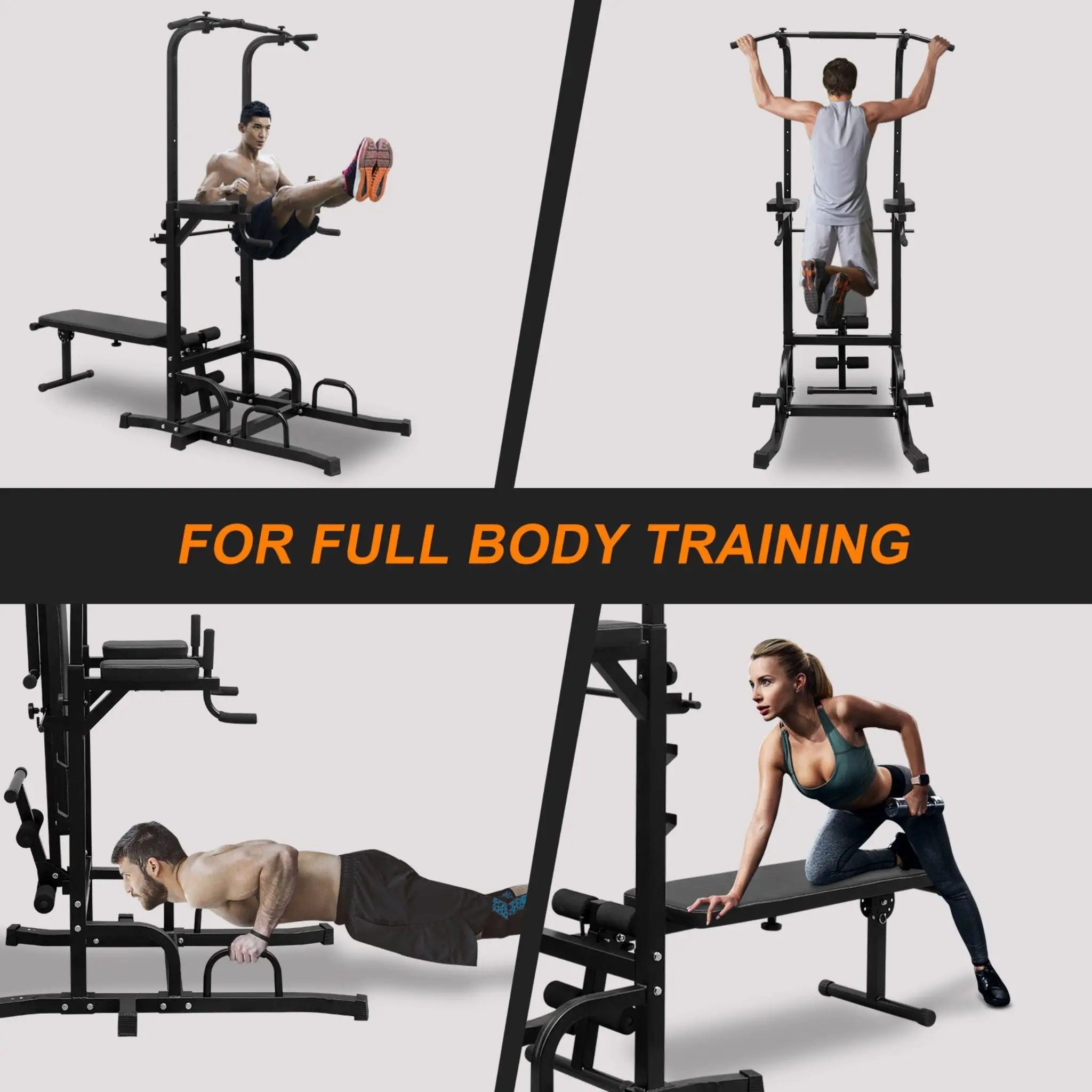 Rovix Power Tower Heavy-Duty Multi-Functional Dip Station With Bench, Pull Up Bar, And Adjustable Height For Home Gyms (SAK64327) by SAKSBY WHOLESALE