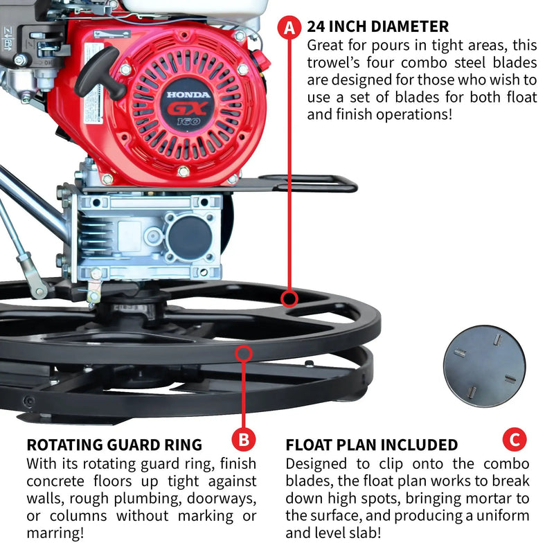 24" Concrete Power Trowel Edger 5.5HP Honda Float Pan Blade Screed Finishing Tool by Tomahawk Power