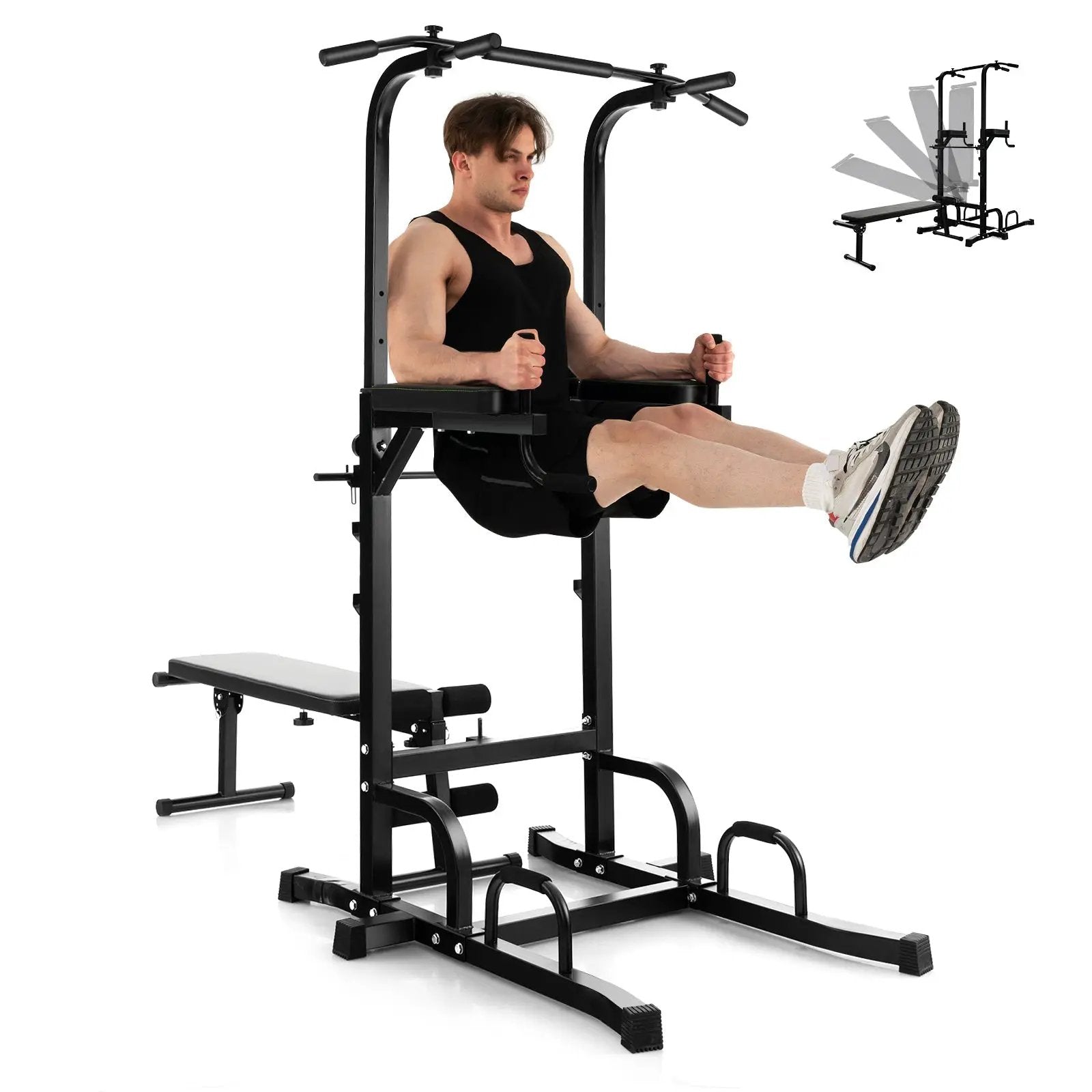 Power Tower Pull Up Bar Stand with Adjustable Heights and Bench by DirectDeals