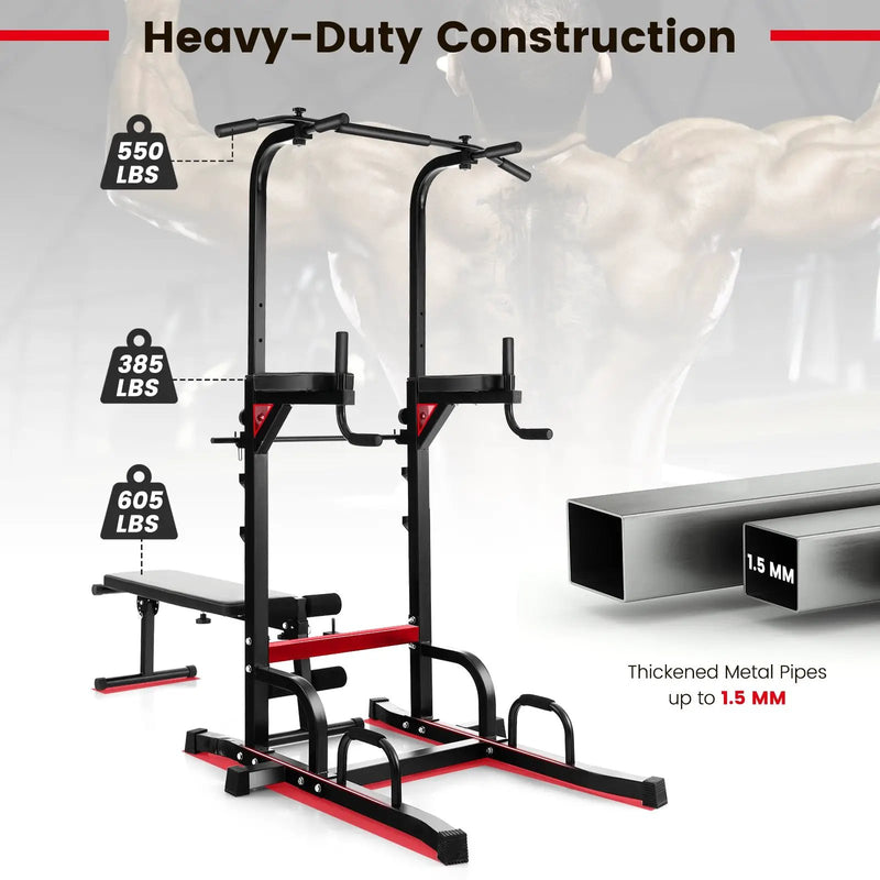 Power Tower Pull Up Bar Stand with Adjustable Heights and Bench by DirectDeals