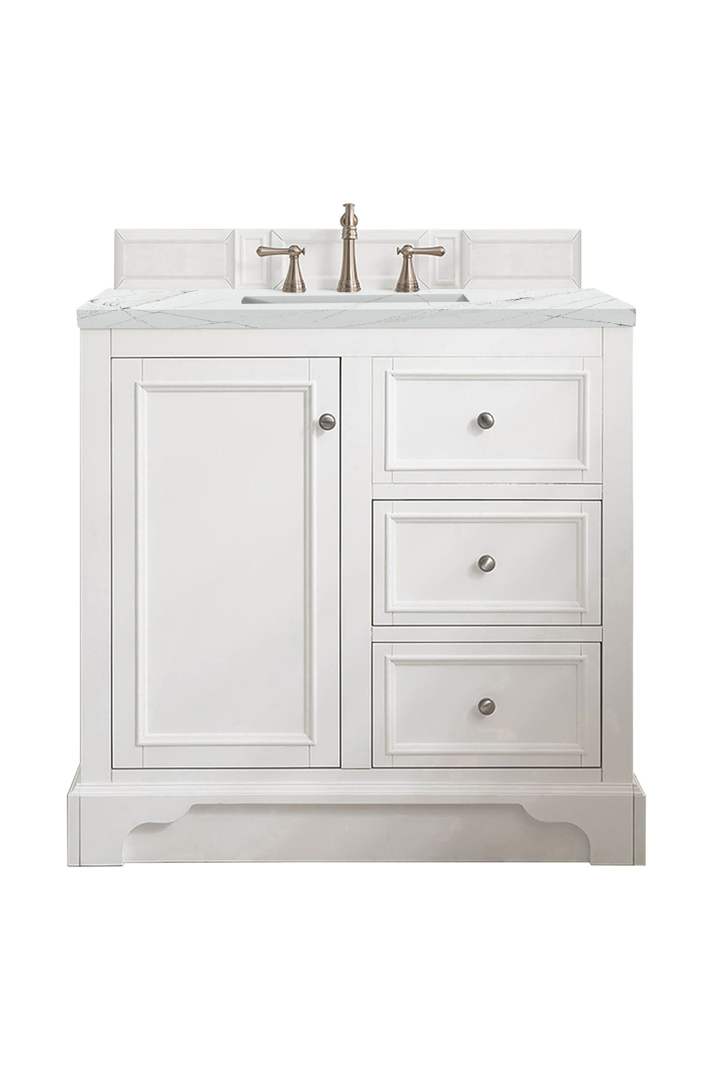 James Martin De Soto 36" Single Bathroom Vanity, Bright White with Ethereal Noctis countertop