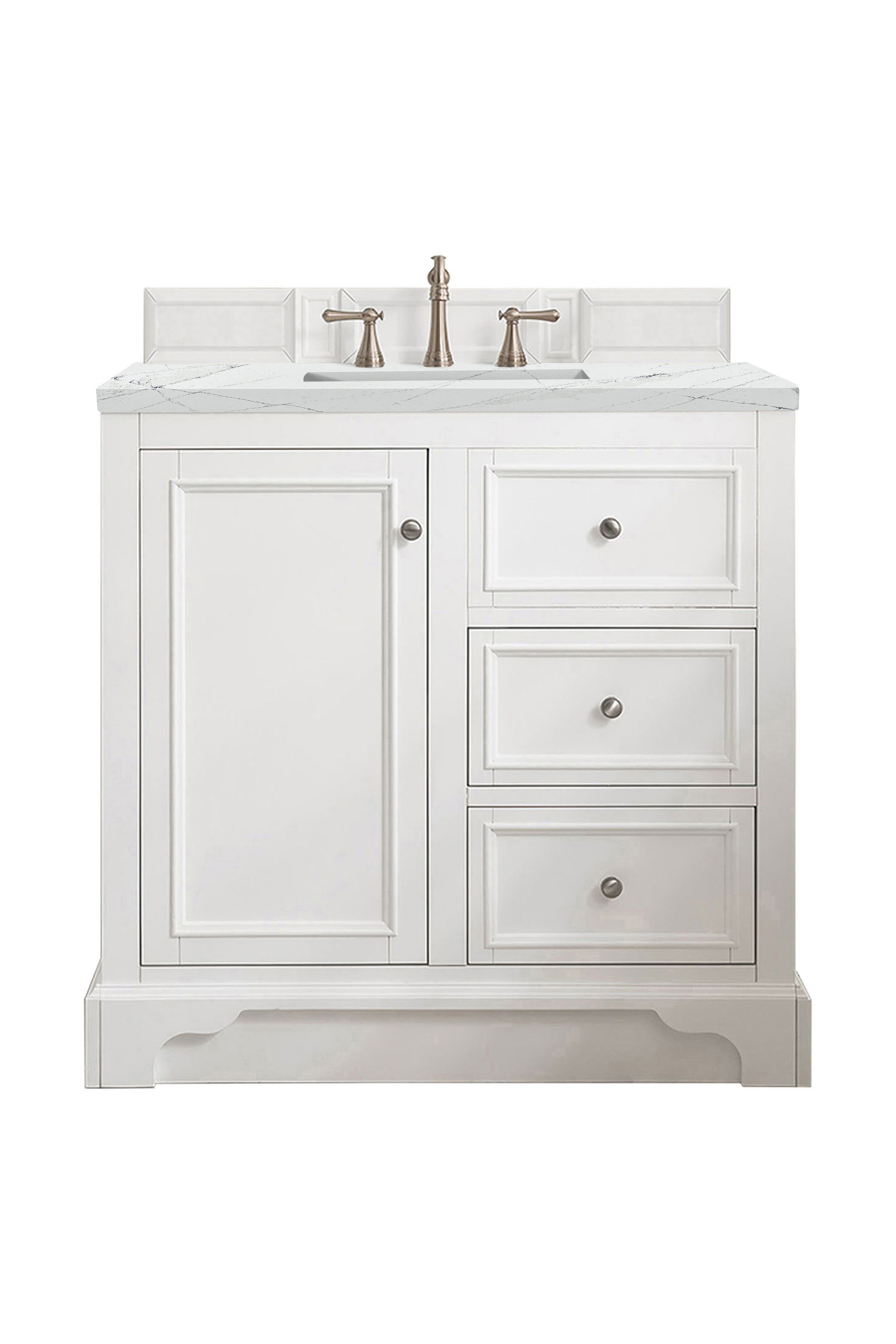 James Martin De Soto 36" Single Bathroom Vanity, Bright White with Ethereal Noctis countertop