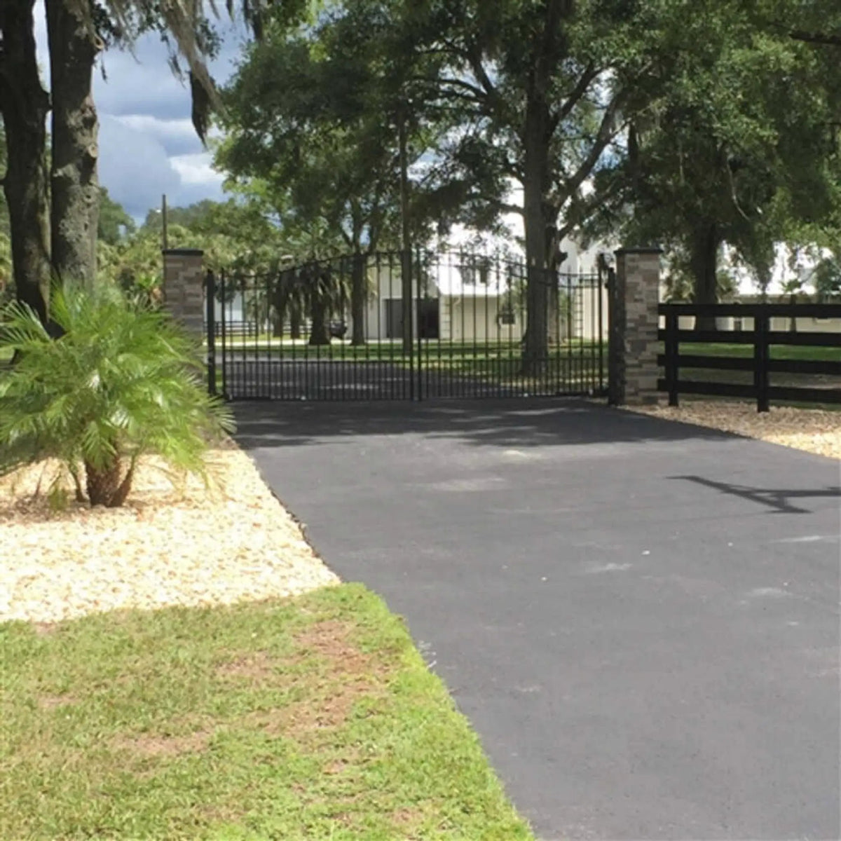 [12-18FT] Heavy-Duty Prague-Style Powder-Coated Galvanized Steel Dual Swing Driveway Gate (SAK48530) by SAKSBY WHOLESALE