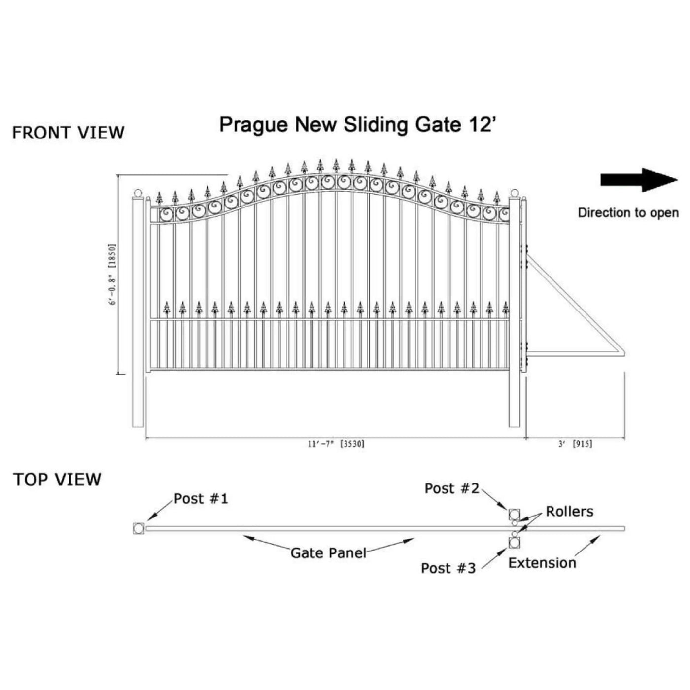 [12-18FT] Heavy-Duty Prague-Style Premium Steel Sliding Driveway Gate (SAK71492) by SAKSBY WHOLESALE