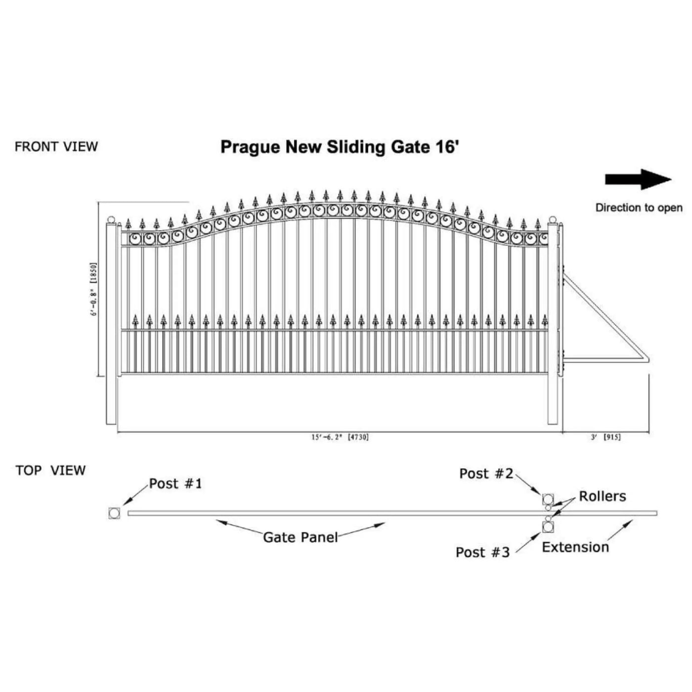 [12-18FT] Heavy-Duty Prague-Style Premium Steel Sliding Driveway Gate (SAK71492) by SAKSBY WHOLESALE