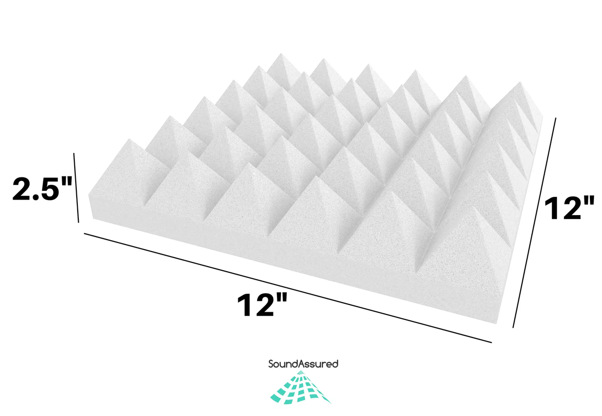 White Acoustic Foam Panels - 12x12x2.5", dimensions drawing