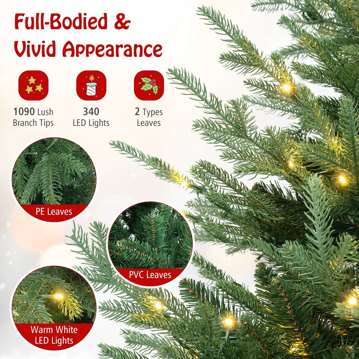 6 FT Pre-Lit Artificial Hinged Xmas Tree with 778 PVC and PE Branch Tips, photo 7 of 10