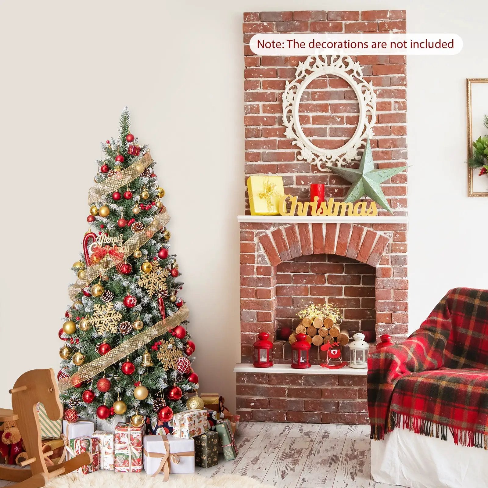 Pre-lit Artificial Pencil Christmas Tree with Pine Cones and Red Berries by DirectDeals