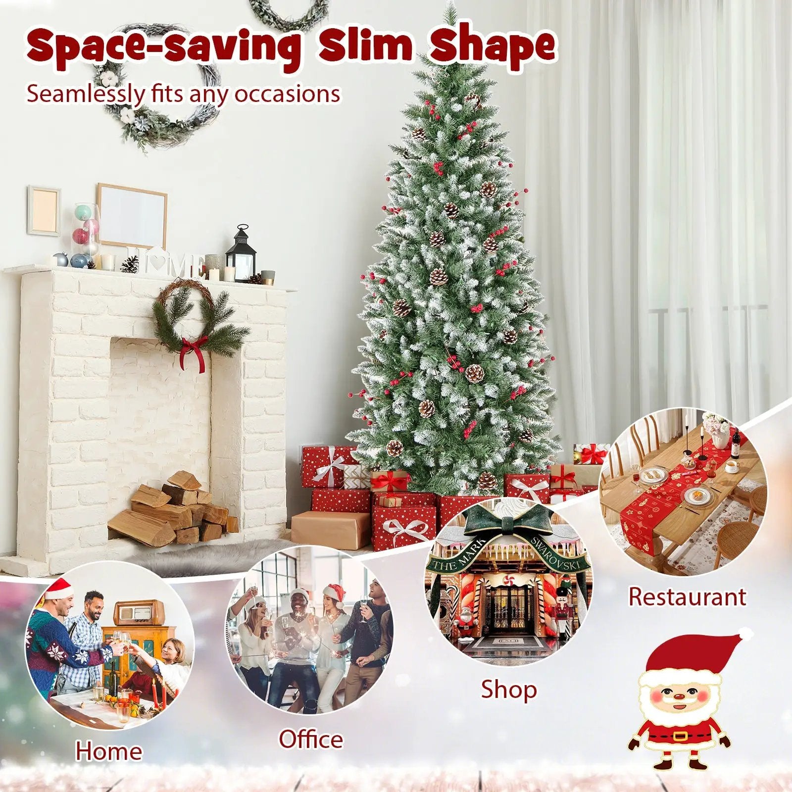 Pre-lit Artificial Pencil Christmas Tree with Pine Cones and Red Berries by DirectDeals