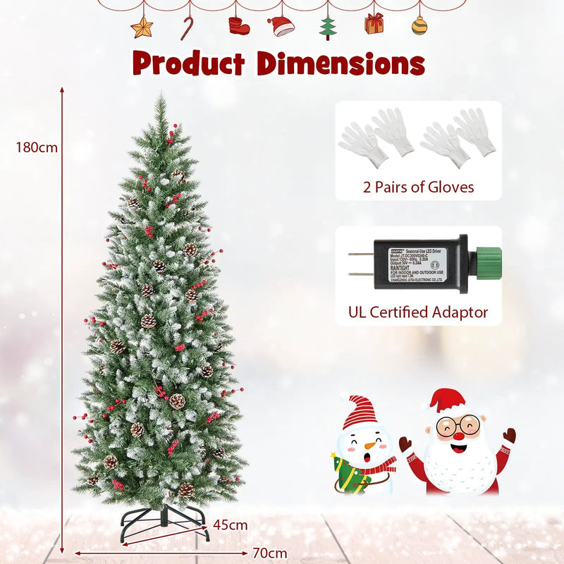Pre-lit Artificial Pencil Christmas Tree with Pine Cones and Red Berries by DirectDeals