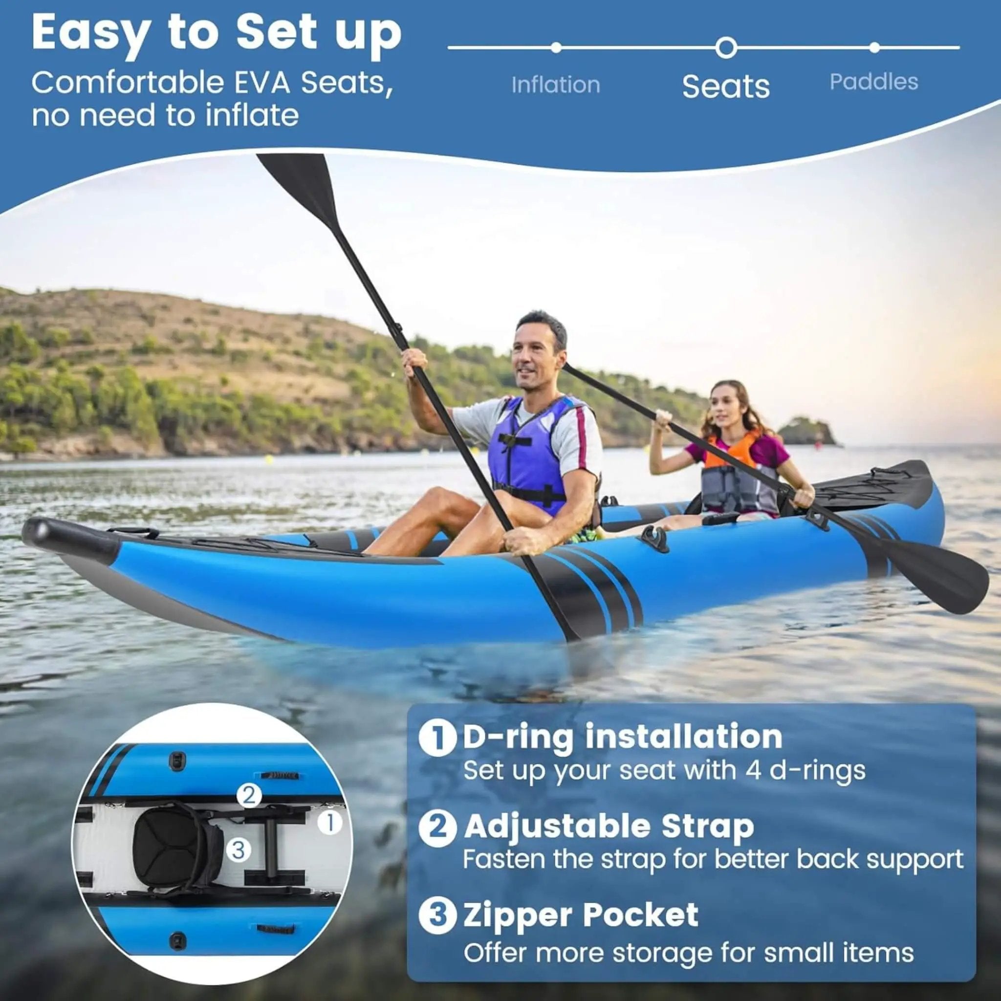Premium 12FT 2-Person Inflatable Tandem Kayak Kit With Pump And Paddles (SAK94816) by SAKSBY WHOLESALE