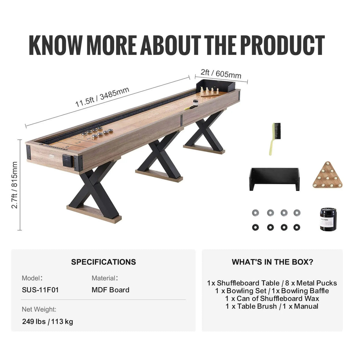 Premium 2-In-1 Shuffleboard Game Table Set With Bowling Combo (SAK81698) by SAKSBY WHOLESALE
