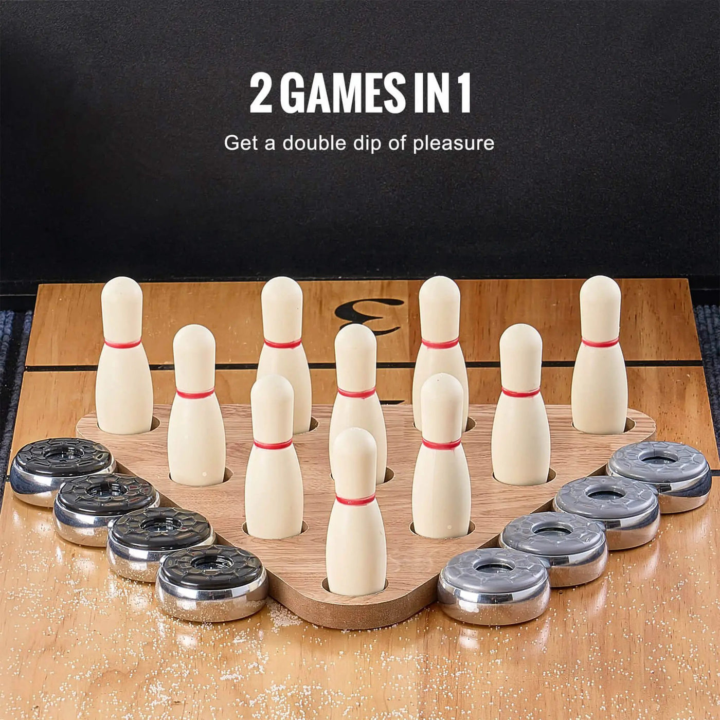 Premium 2-In-1 Shuffleboard Game Table Set With Bowling Combo (SAK81698) by SAKSBY WHOLESALE