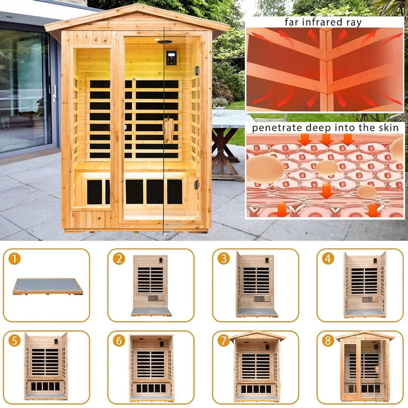 Thermora Zorin Premium 2-Person Indoor Outdoor Low EMF FAR-Infrared Hemlock Wood Personal Home Sauna Spa, 1750W (SAK27451) by SAKSBY WHOLESALE