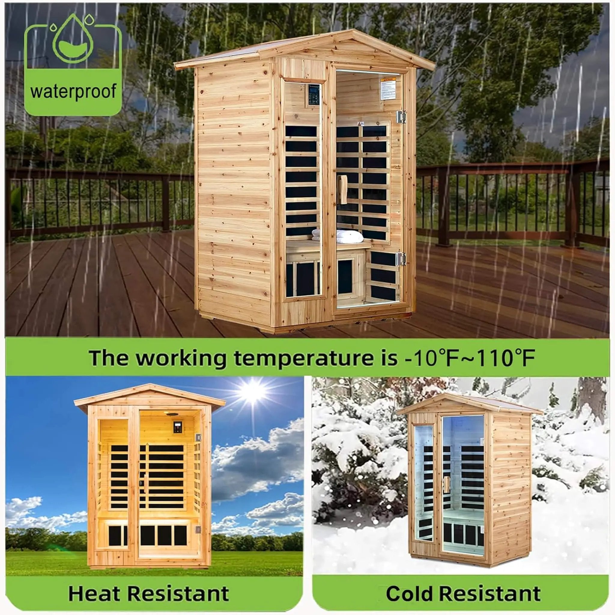 Thermora Zorin Premium 2-Person Indoor Outdoor Low EMF FAR-Infrared Hemlock Wood Personal Home Sauna Spa, 1750W (SAK27451) by SAKSBY WHOLESALE