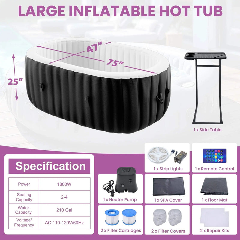 Premium 2-Person Inflatable Hot Tub Kit With 8-Color LED Lights (SAK98431) by SAKSBY WHOLESALE