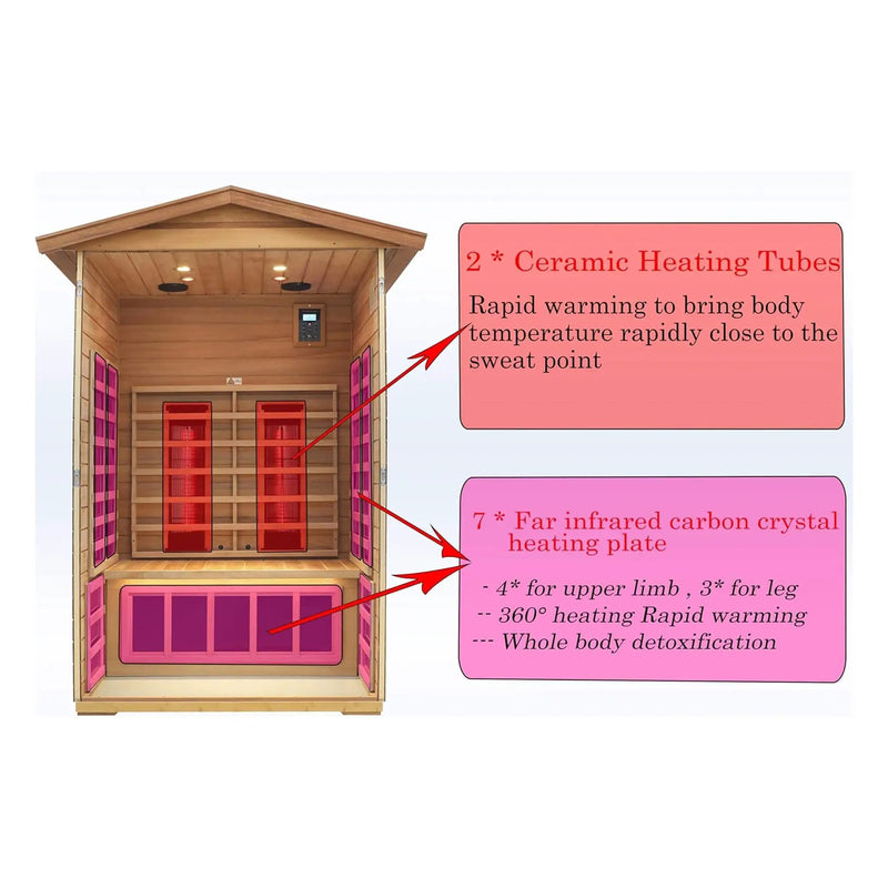Thermora Alveron 2-Person Outdoor Mahogany Low EMF Far Infrared Sauna With Bluetooth Audio And LED Lights (SAK83719) by SAKSBY WHOLESALE