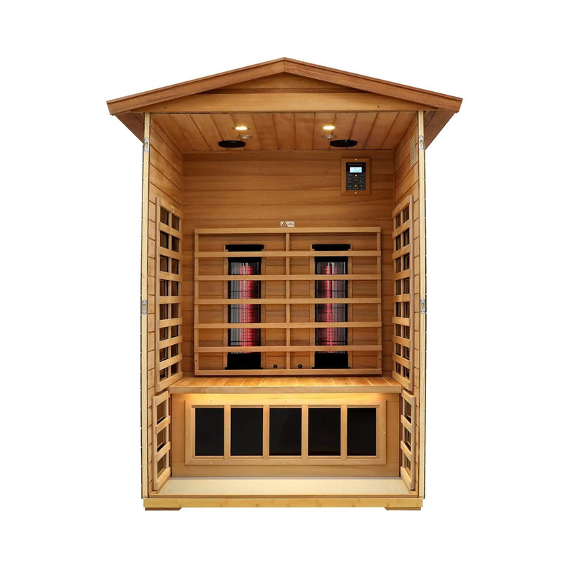 Thermora Alveron 2-Person Outdoor Mahogany Low EMF Far Infrared Sauna With Bluetooth Audio And LED Lights (SAK83719) by SAKSBY WHOLESALE