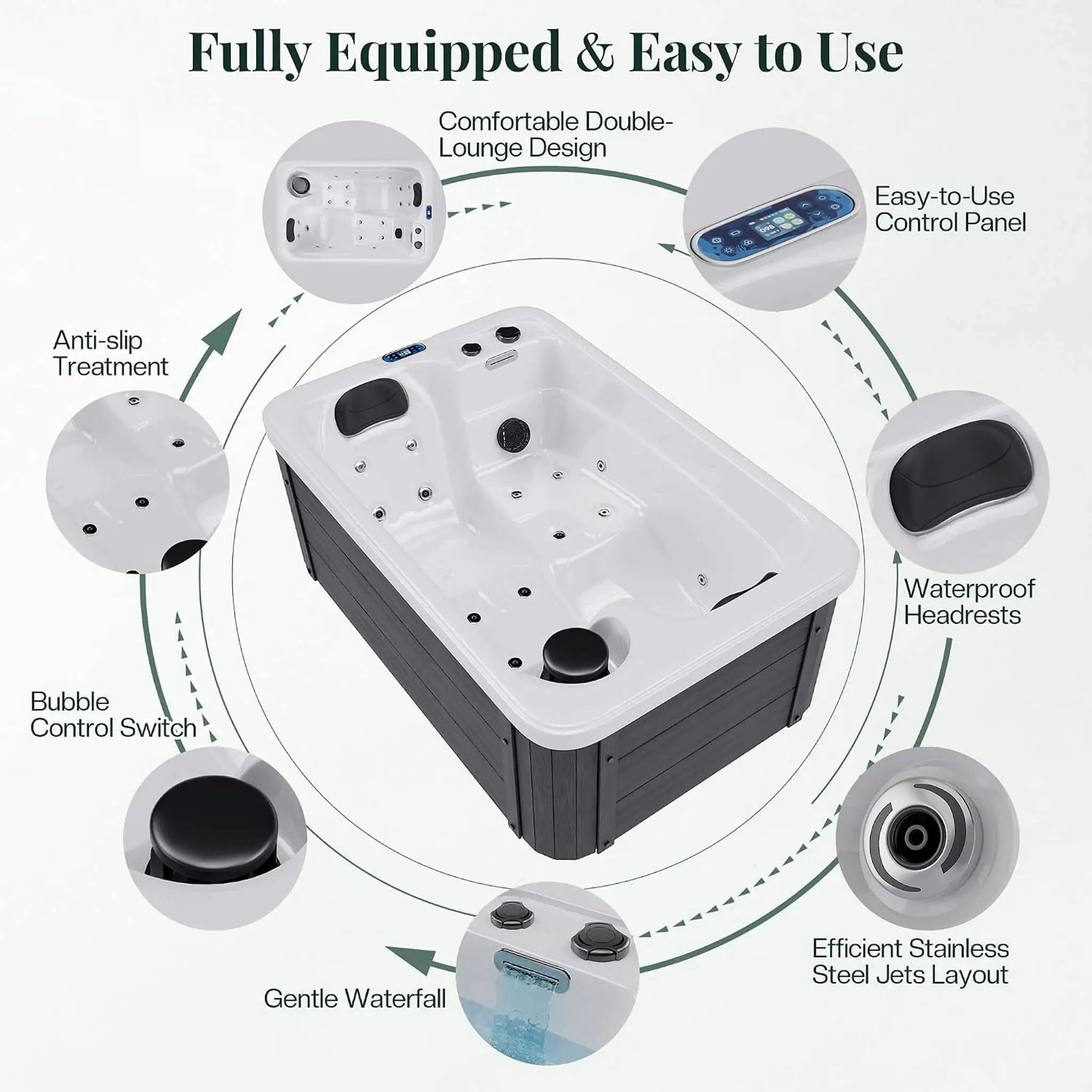 Premium 2-Person Outdoor Hot Tub W/ 15 Stainless Steel Jets (SAK92015) by SAKSBY WHOLESALE