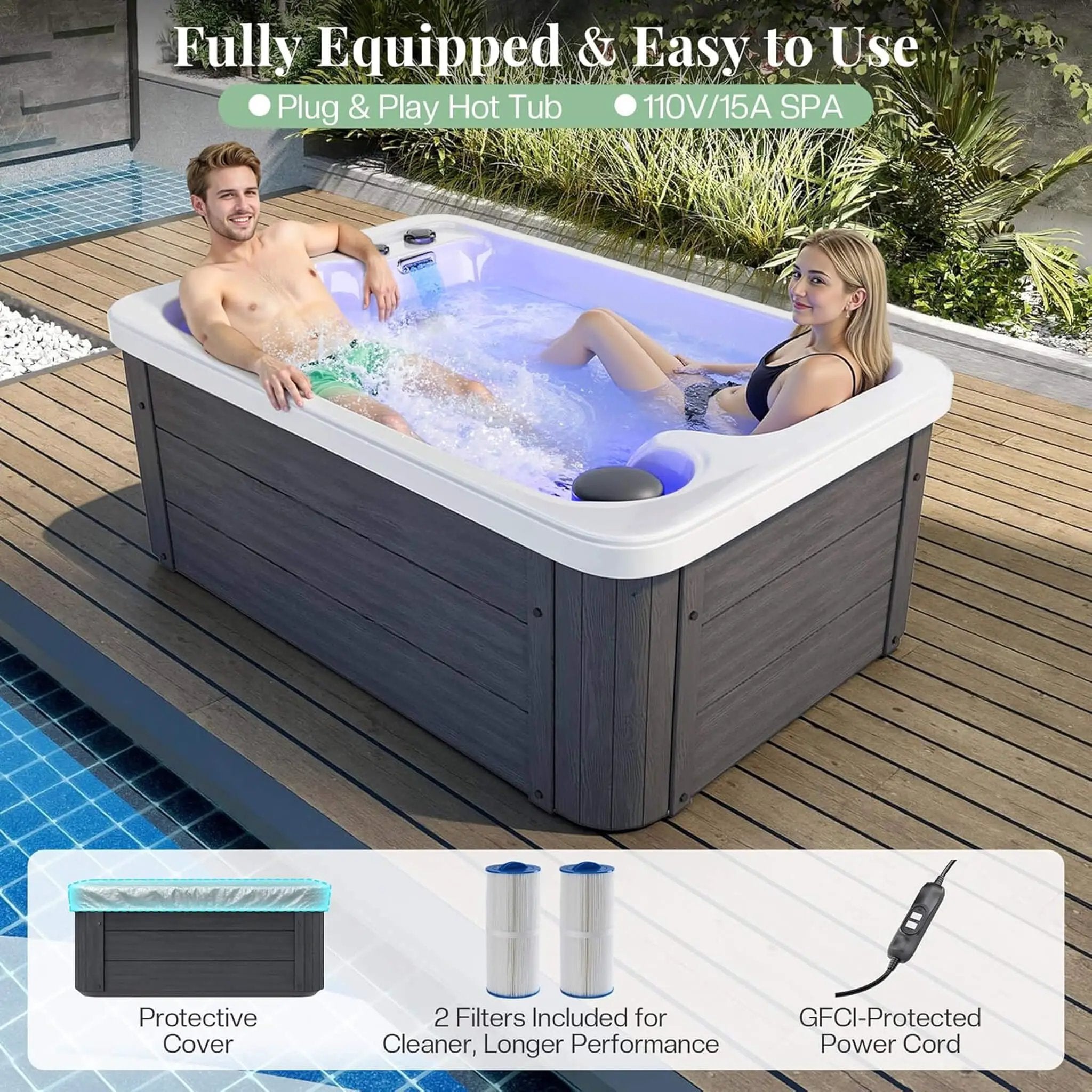 Premium 2-Person Outdoor Hot Tub W/ 15 Stainless Steel Jets (SAK92015) by SAKSBY WHOLESALE