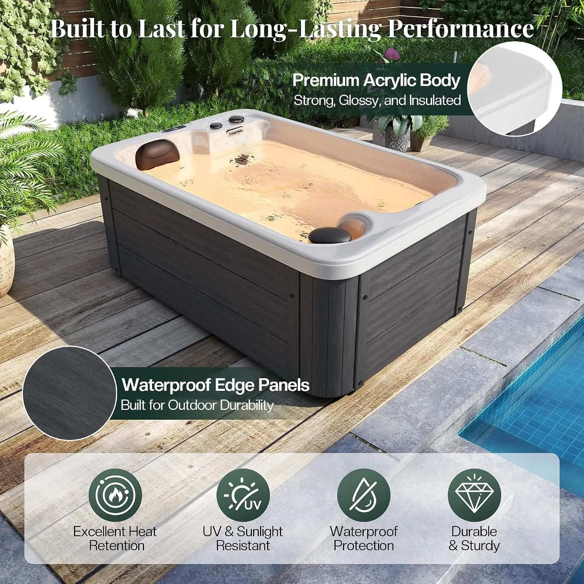 Premium 2-Person Outdoor Hot Tub W/ 15 Stainless Steel Jets (SAK92015) by SAKSBY WHOLESALE