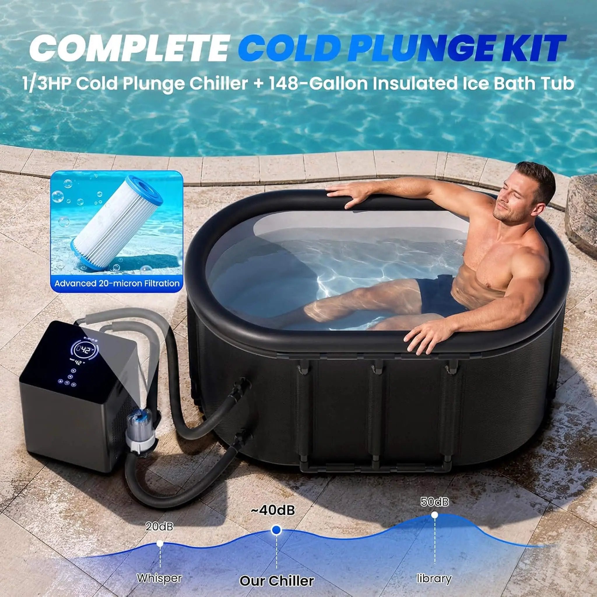 FCP Premium 2XL 148 Gal Cold Plunge Tub Kit With 1/3 HP Chiller, Filter, And Pump (SAK70245) by SAKSBY WHOLESALE