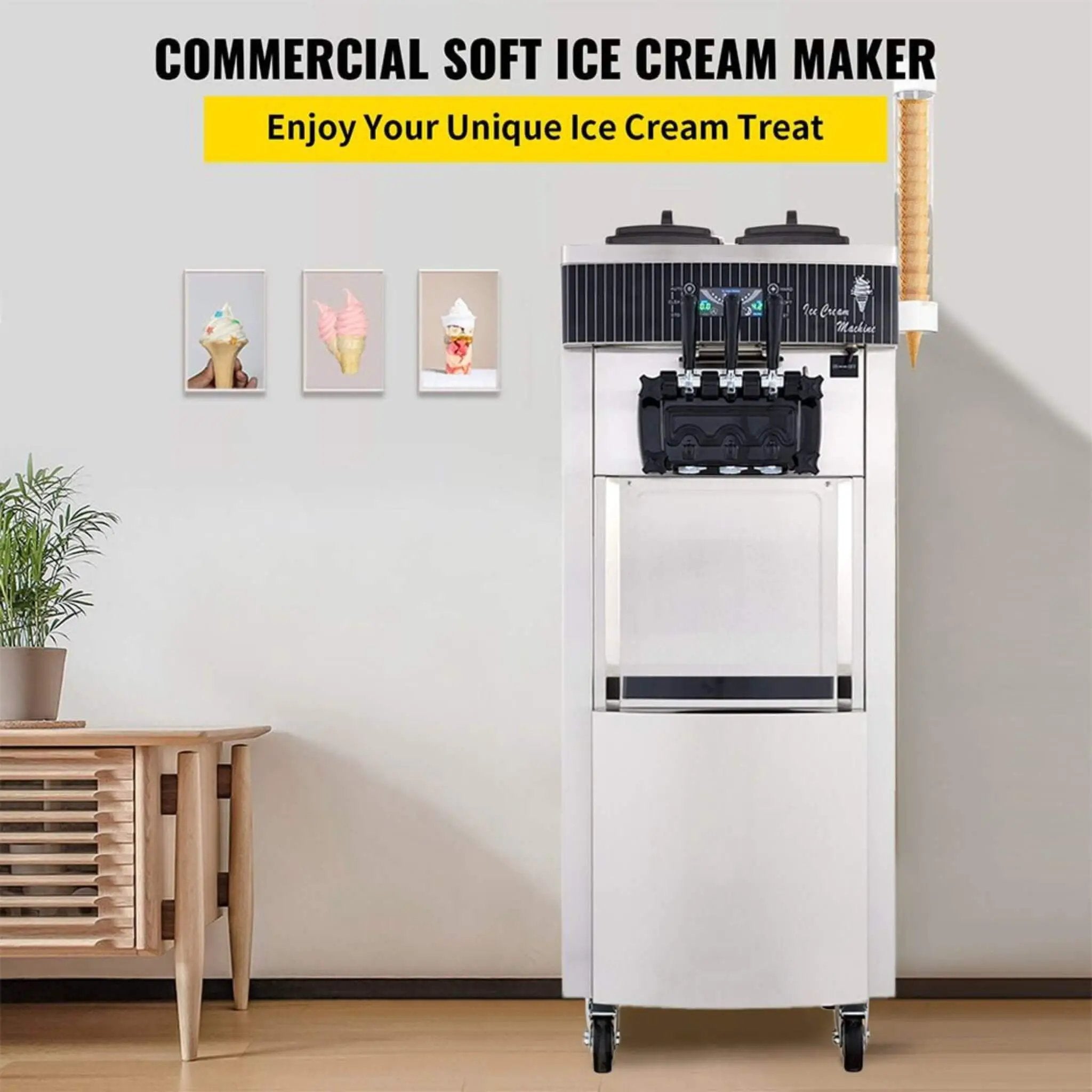Premium 3-Flavors 20-28L/H Commercial Soft Serve Yogurt Ice Cream Machine Maker (SAK97524) by SAKSBY WHOLESALE