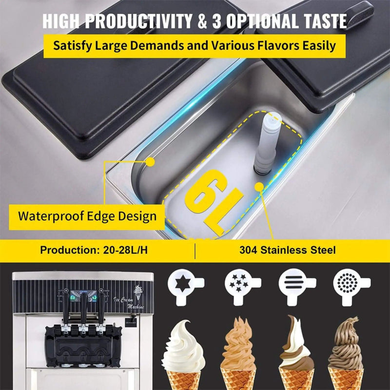Premium 3-Flavors 20-28L/H Commercial Soft Serve Yogurt Ice Cream Machine Maker (SAK97524) by SAKSBY WHOLESALE