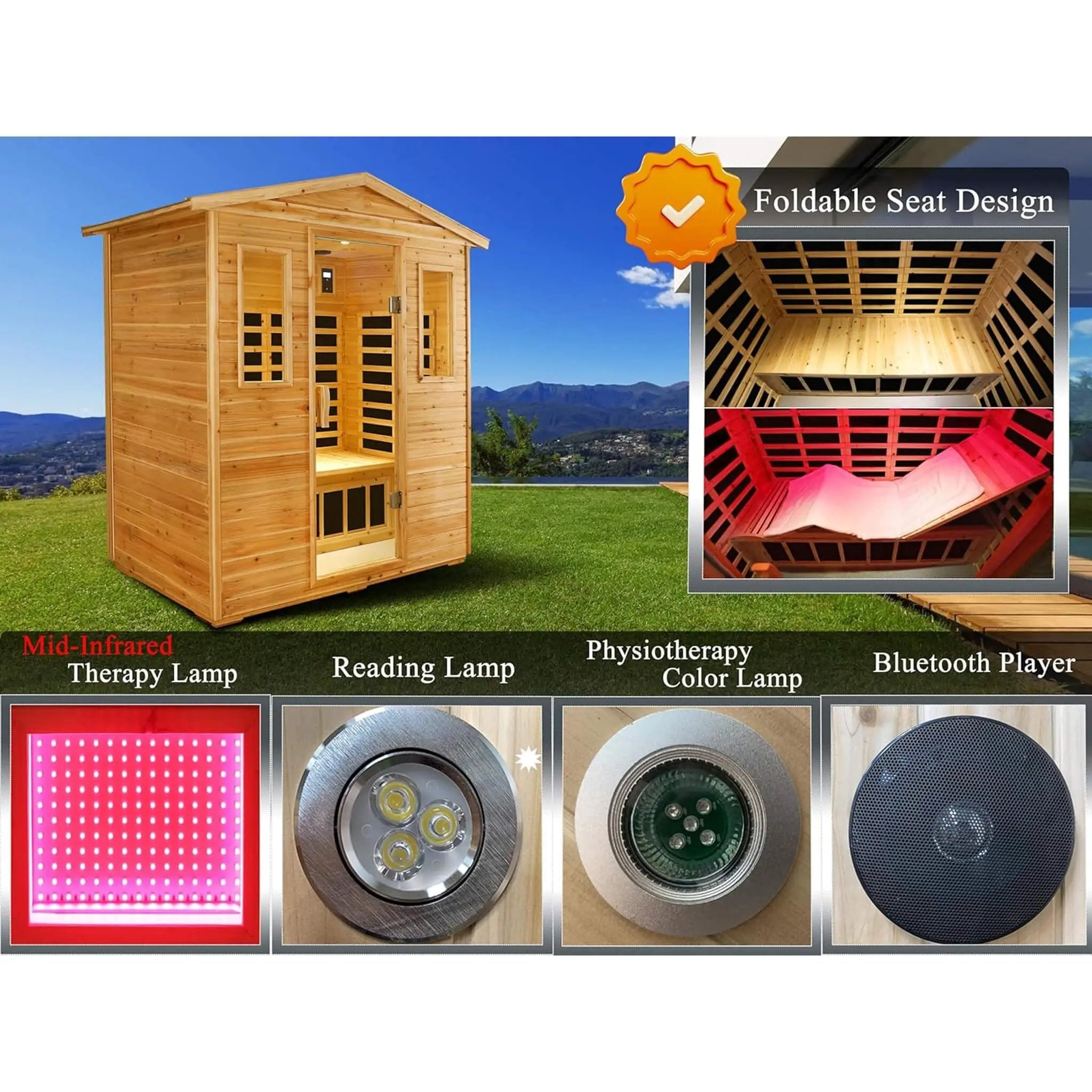 Thermora Kora Deluxe 3-Person Outdoor Full Spectrum Low EMF Infrared Home Sauna With Bluetooth Speakers And LED Reading Light (SAK14098) by SAKSBY WHOLESALE