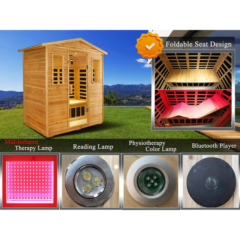 Thermora Kora Deluxe 3-Person Outdoor Full Spectrum Low EMF Infrared Home Sauna With Bluetooth Speakers And LED Reading Light (SAK14098) by SAKSBY WHOLESALE