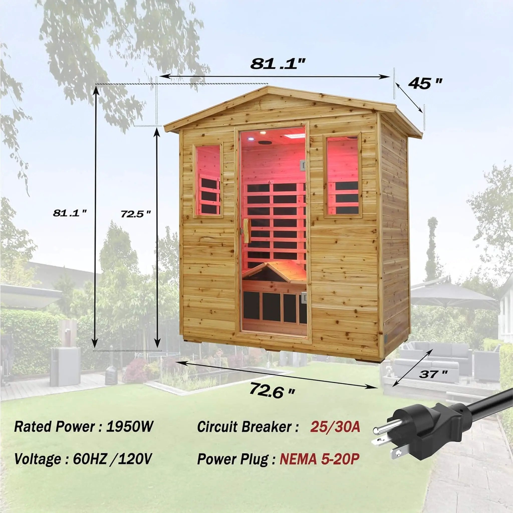 Thermora Kora Deluxe 3-Person Outdoor Full Spectrum Low EMF Infrared Home Sauna With Bluetooth Speakers And LED Reading Light (SAK14098) by SAKSBY WHOLESALE