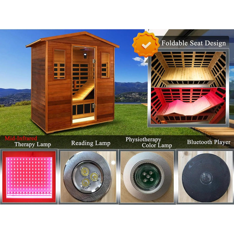 Thermora Vanta Luxury 3-Person Outdoor Mahogany Full Spectrum Ultra-Low EMF FAR Infrared Sauna With Chromotherapy And Bluetooth Speakers (SAK83460) by SAKSBY WHOLESALE