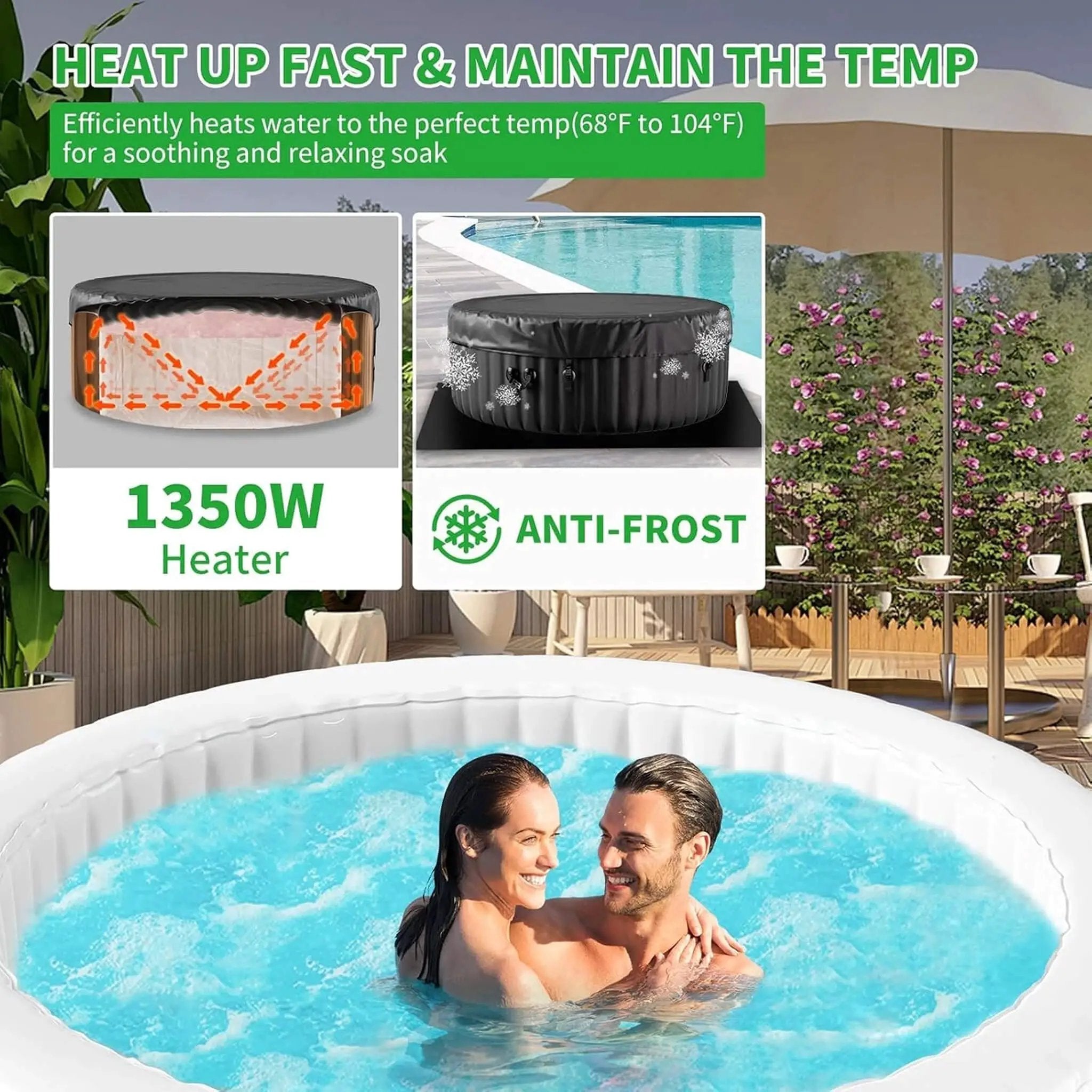 Premium Large 4-Person Inflatable Hot Tub Kit With 8-Color LED Lights (SAK20759) by SAKSBY WHOLESALE