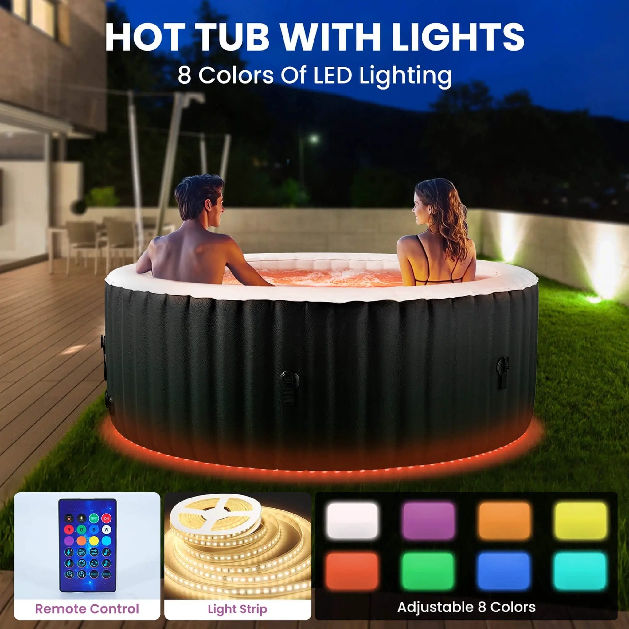 Premium Large 4-Person Inflatable Hot Tub Kit With 8-Color LED Lights (SAK20759) by SAKSBY WHOLESALE