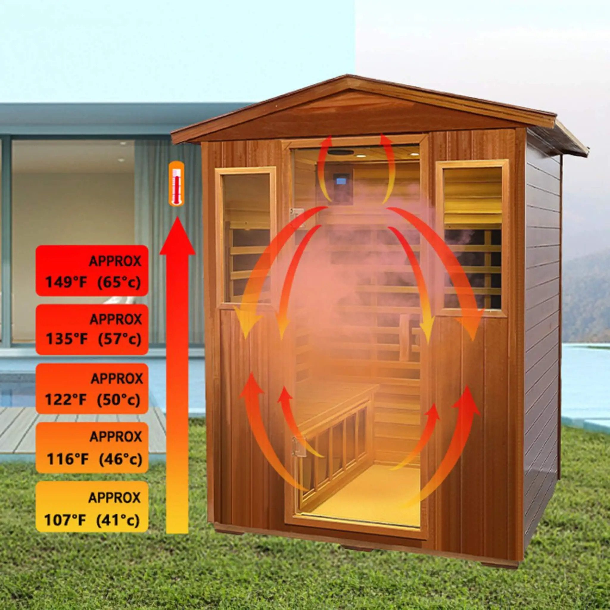 Thermoa Valois Premium 4-Person 2050W Luxury Low EMF Outdoor FAR Infrared Home Sauna With Bluetooth Audio (SAK15372) by SAKSBY WHOLESALE