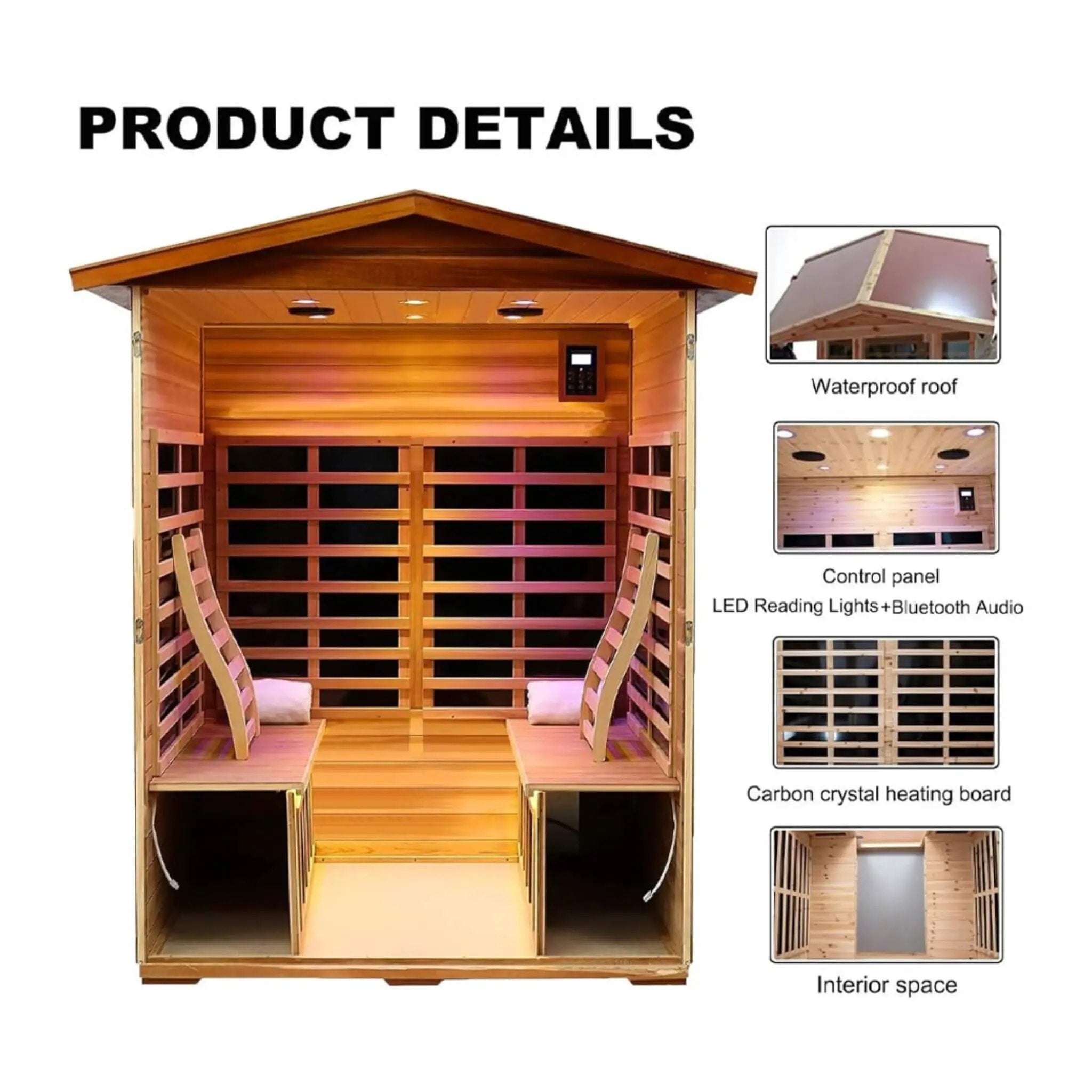 Thermoa Valois Premium 4-Person 2050W Luxury Low EMF Outdoor FAR Infrared Home Sauna With Bluetooth Audio (SAK15372) by SAKSBY WHOLESALE