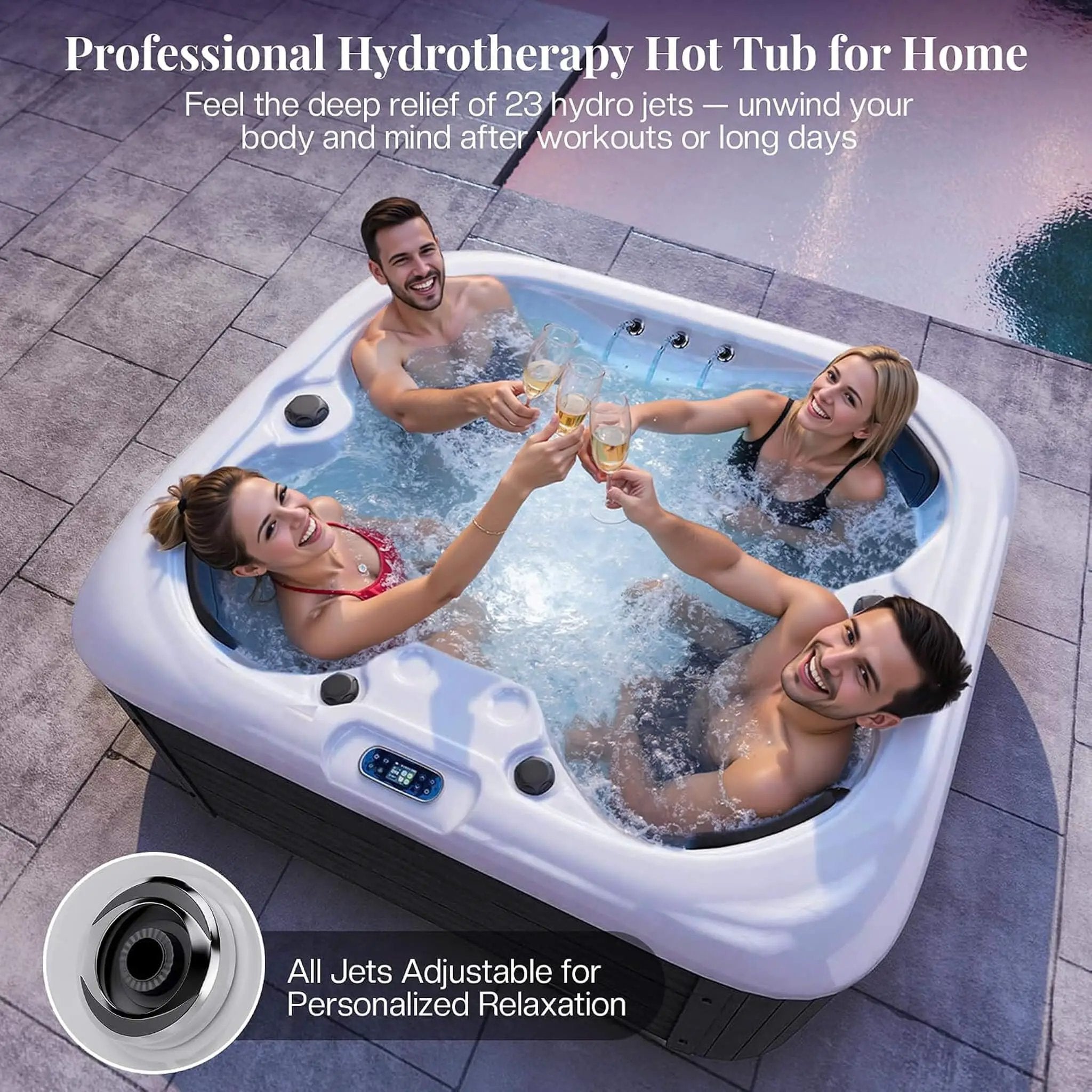 Premium 4-Person Outdoor Hot Tub W/ 23 Stainless Steel Jets (SAK29185) by SAKSBY WHOLESALE