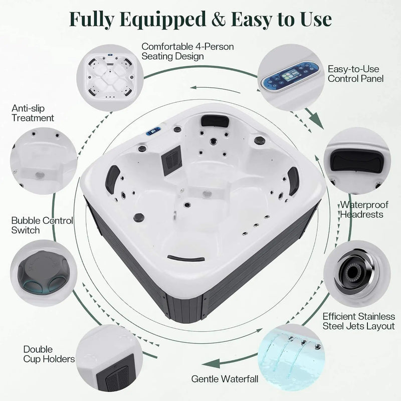 Premium 4-Person Outdoor Hot Tub W/ 23 Stainless Steel Jets (SAK29185) by SAKSBY WHOLESALE