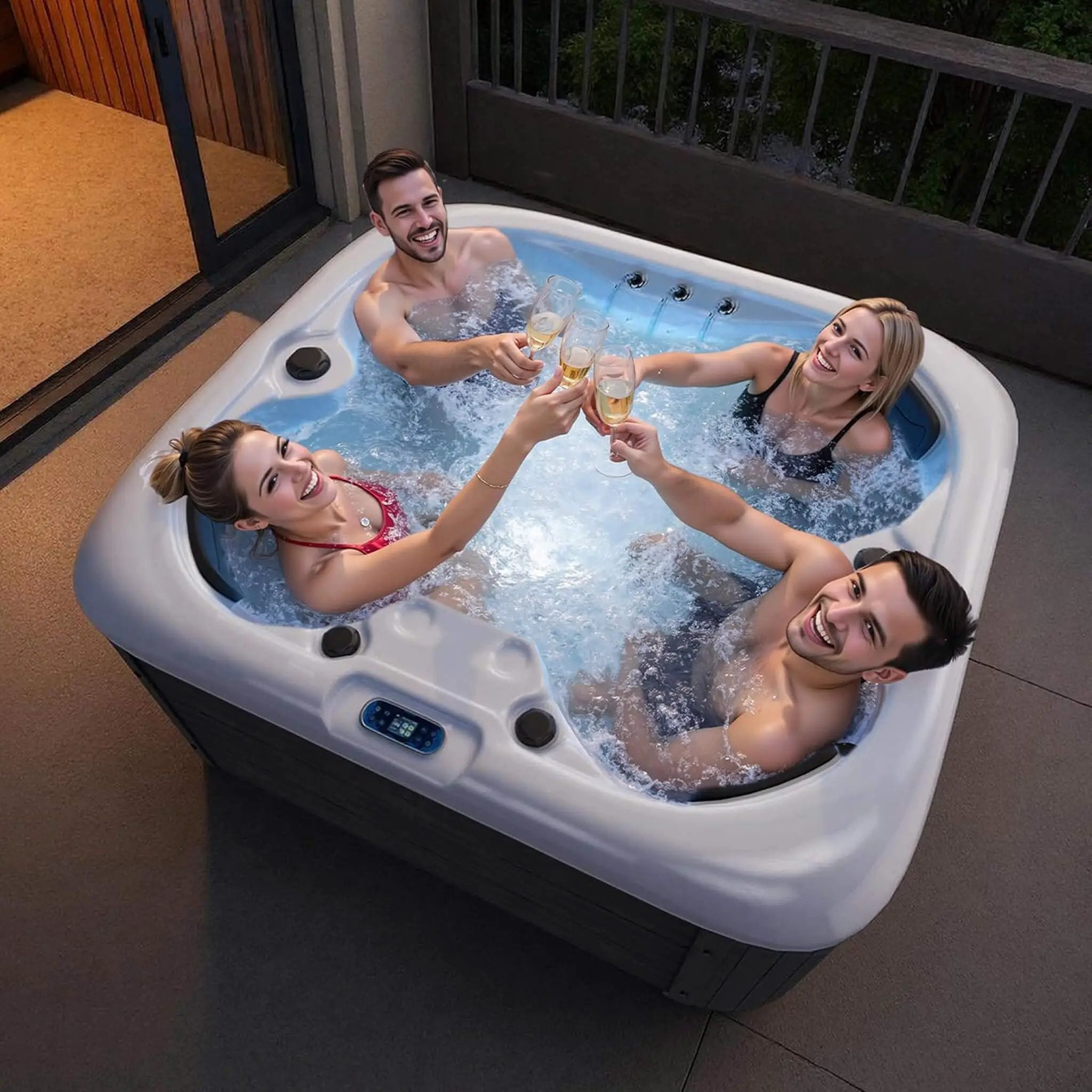 Premium 4-Person Outdoor Hot Tub W/ 23 Stainless Steel Jets (SAK29185) by SAKSBY WHOLESALE