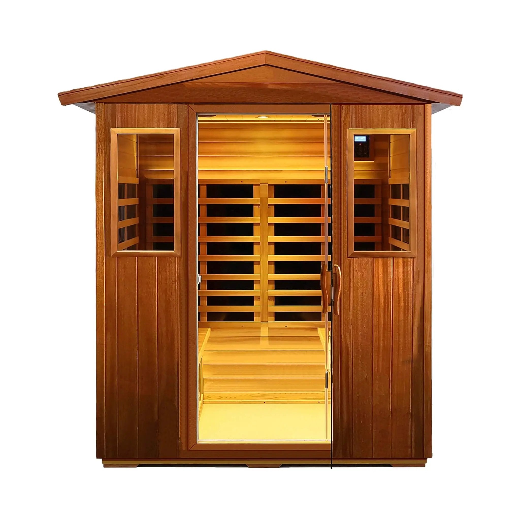 Thermora Moretti 4-Person Outdoor Mahogany Full Spectrum Ultra-Low EMF FAR Infrared Sauna With Chromotherapy And Bluetooth Speakers (SAK98263) by SAKSBY WHOLESALE