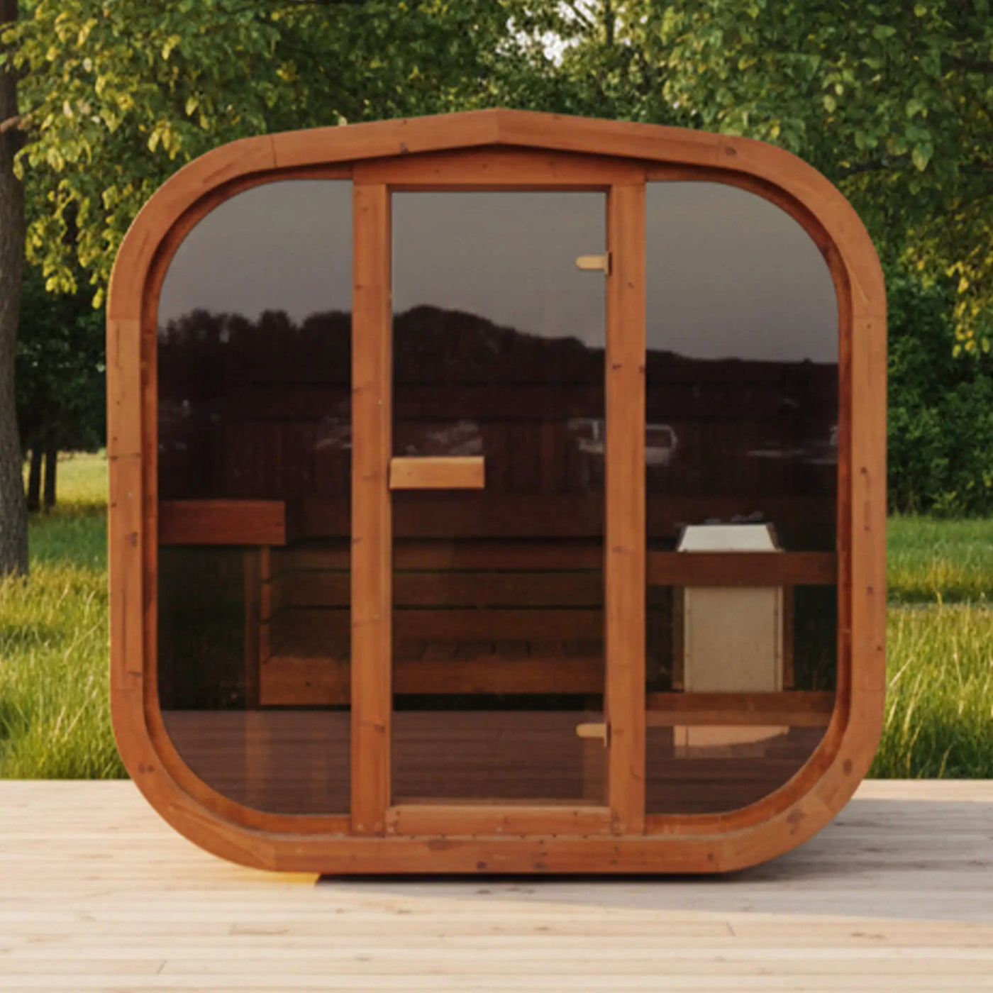 Premium 4-Person Outdoor Scandinavian ThermoWood Cube Sauna Kit With LED Lighting (SAK25470) by SAKSBY WHOLESALE