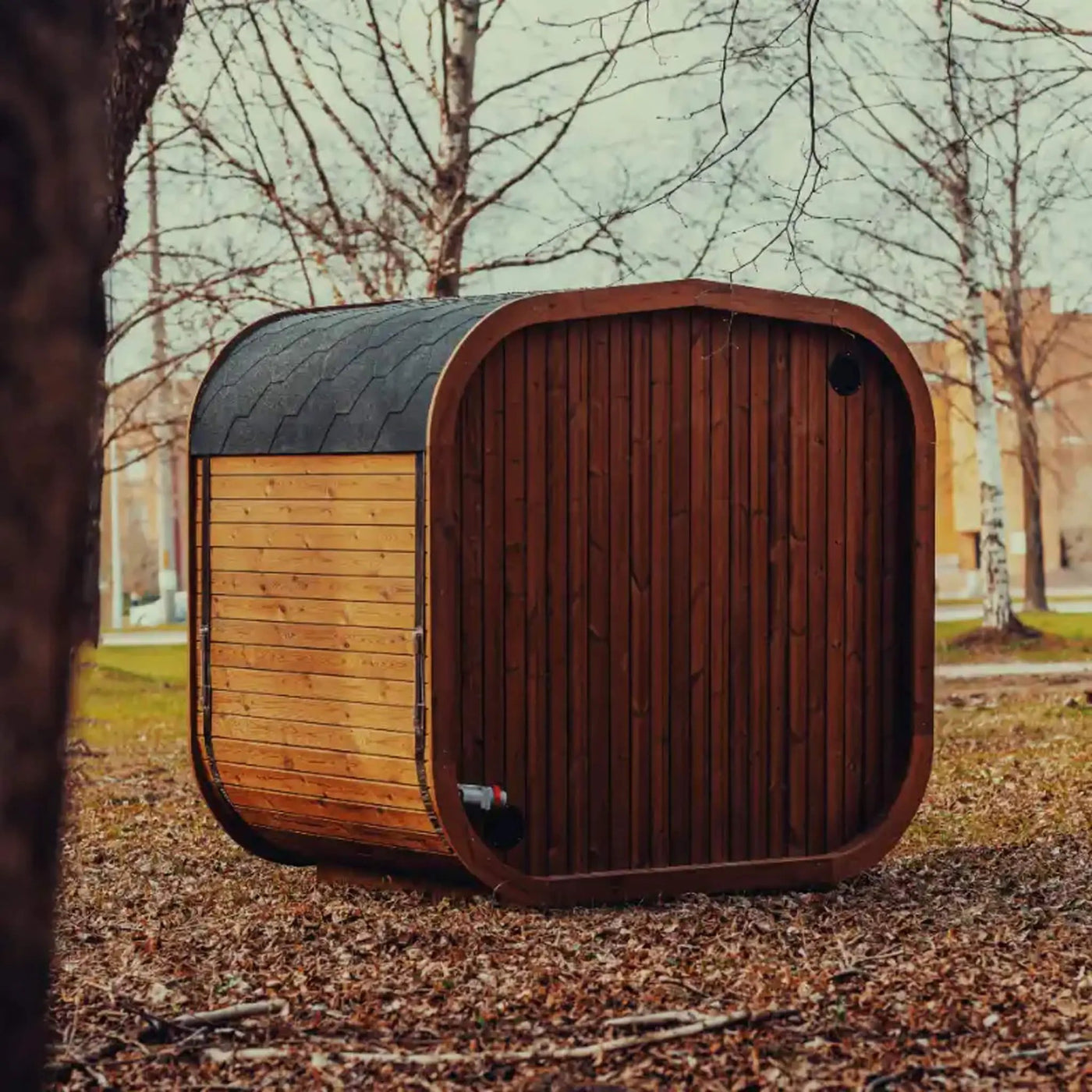 Premium 4-Person Outdoor Scandinavian ThermoWood Cube Sauna Kit With LED Lighting (SAK25470) by SAKSBY WHOLESALE