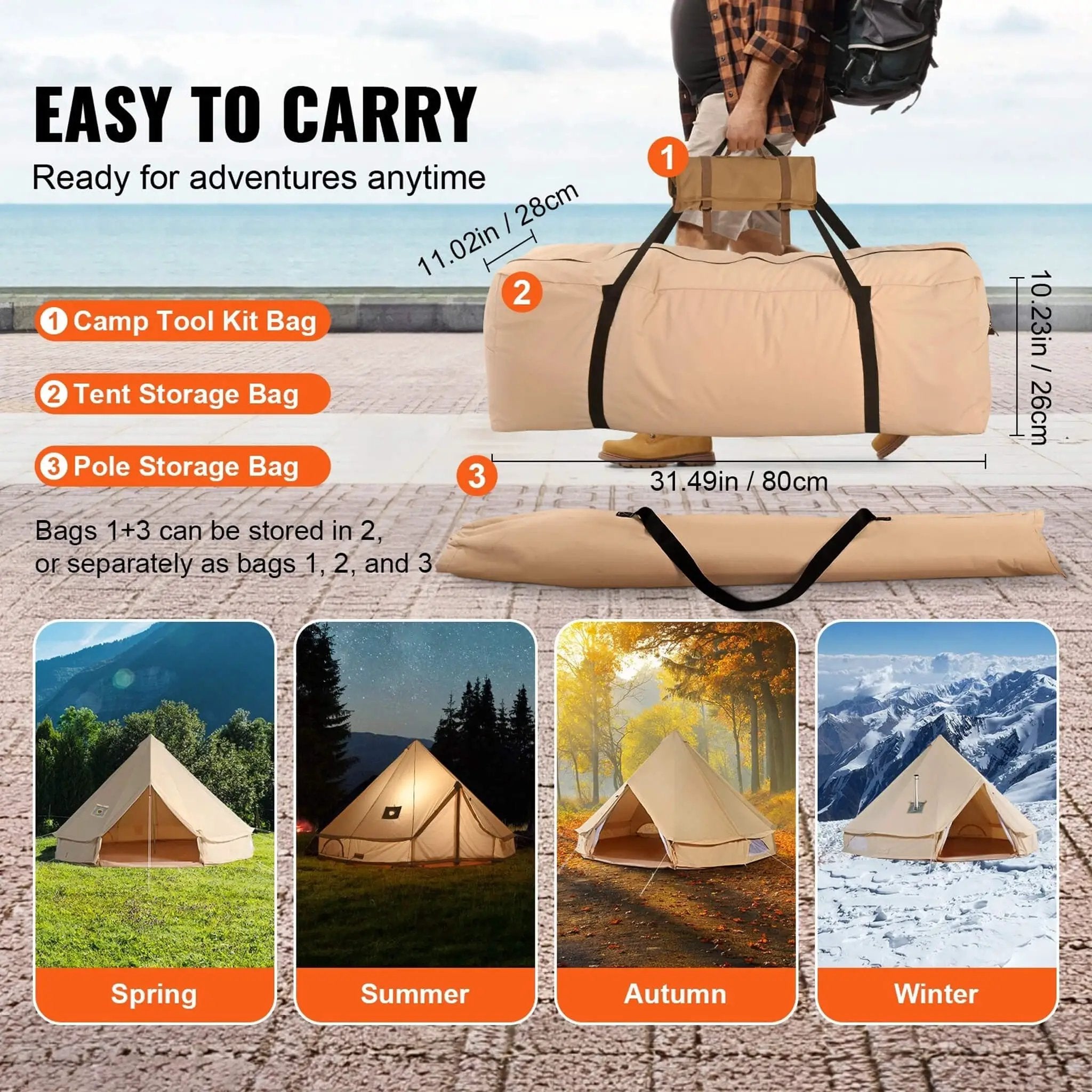 Premium 4-Season Camping Canvas Bell Yurt Tent With Stove Jack (SAK47589) by SAKSBY WHOLESALE