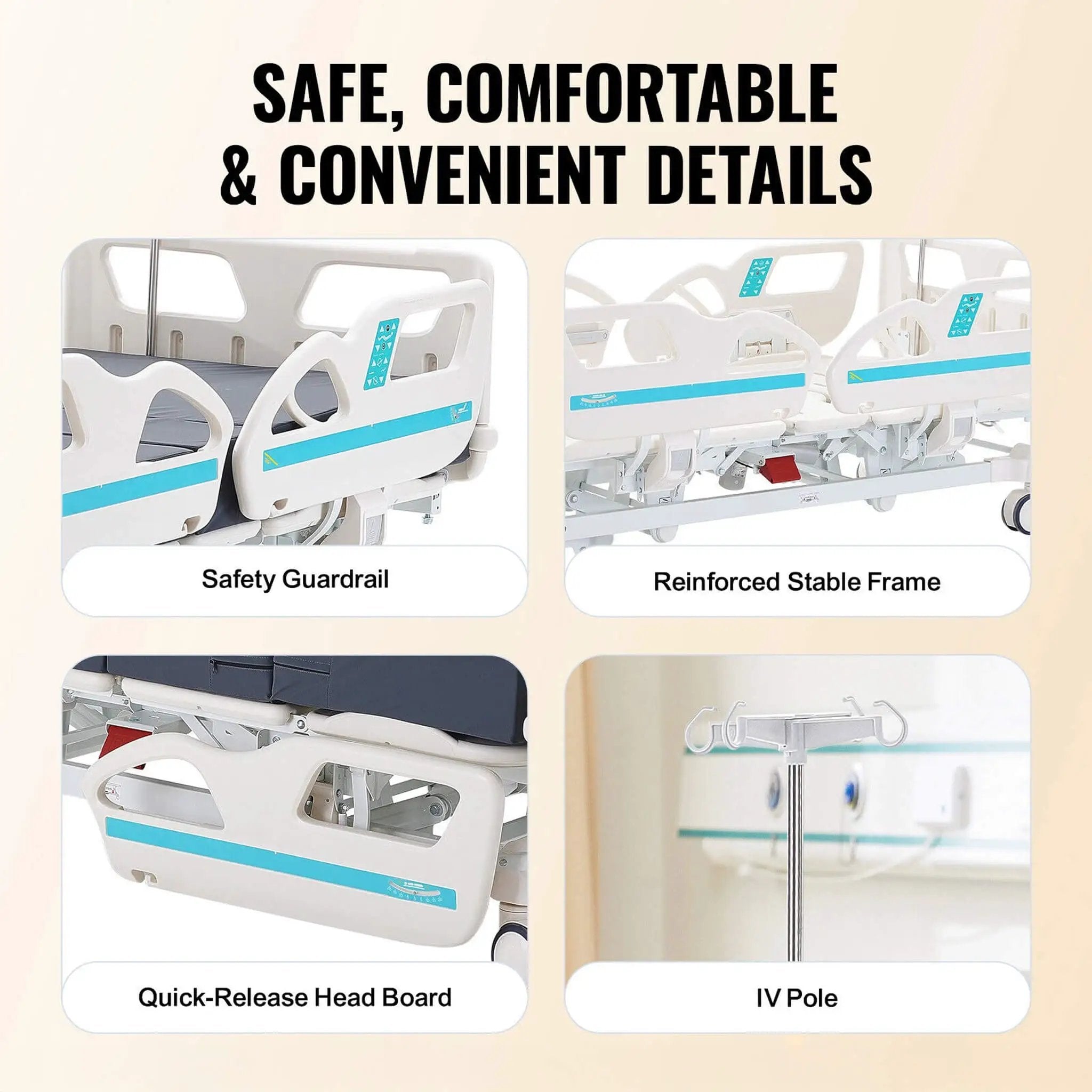 Premium 5-Function Electric Adjustable Medical Hospital Bed With Cardiac Position, 550LBS (SAK62312) by SAKSBY WHOLESALE