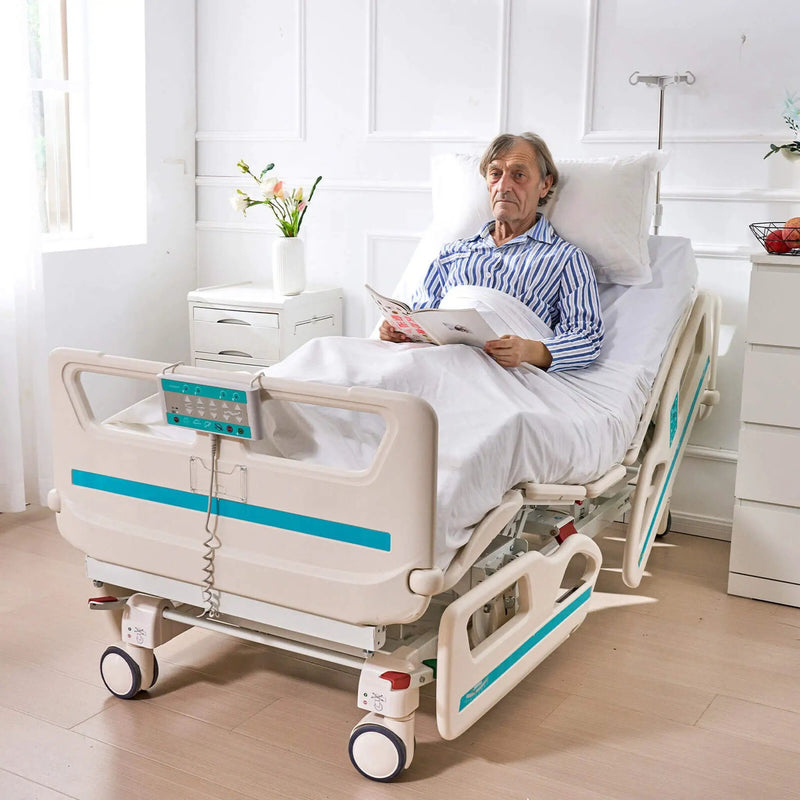 Premium 5-Function Electric Adjustable Medical Hospital Bed With Cardiac Position, 550LBS (SAK62312) by SAKSBY WHOLESALE