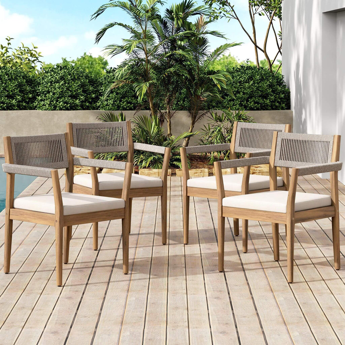 Alora Premium 5-Piece Outdoor Acacia Wood Patio Furniture Set With Braided Dining Chairs, Cushions, And Dining Table (SAK26754) by SAKSBY WHOLESALE