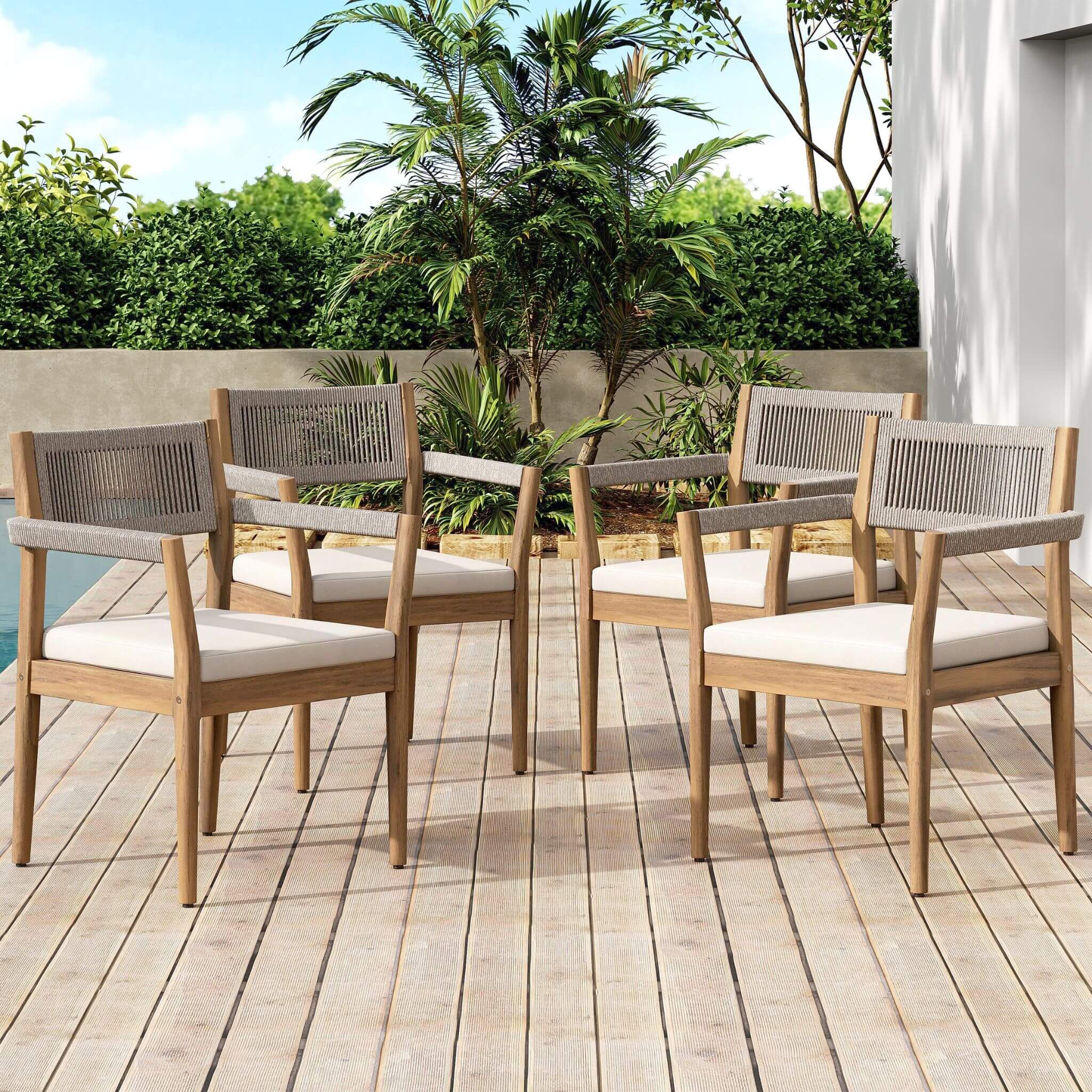 Alora Premium 5-Piece Outdoor Acacia Wood Patio Furniture Set With Braided Dining Chairs, Cushions, And Dining Table (SAK26754) by SAKSBY WHOLESALE