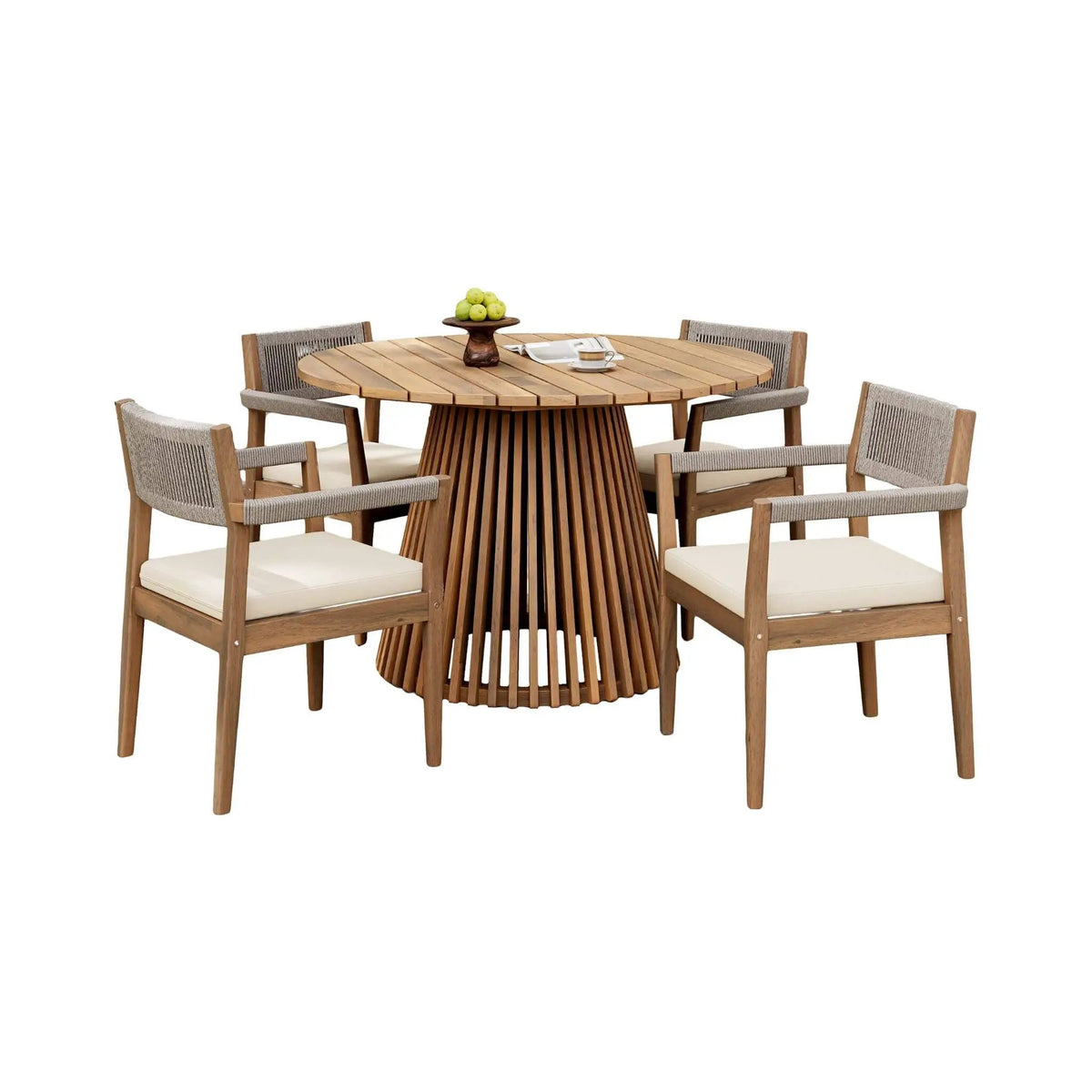 Alora Premium 5-Piece Outdoor Acacia Wood Patio Furniture Set With Braided Dining Chairs, Cushions, And Dining Table (SAK26754) by SAKSBY WHOLESALE